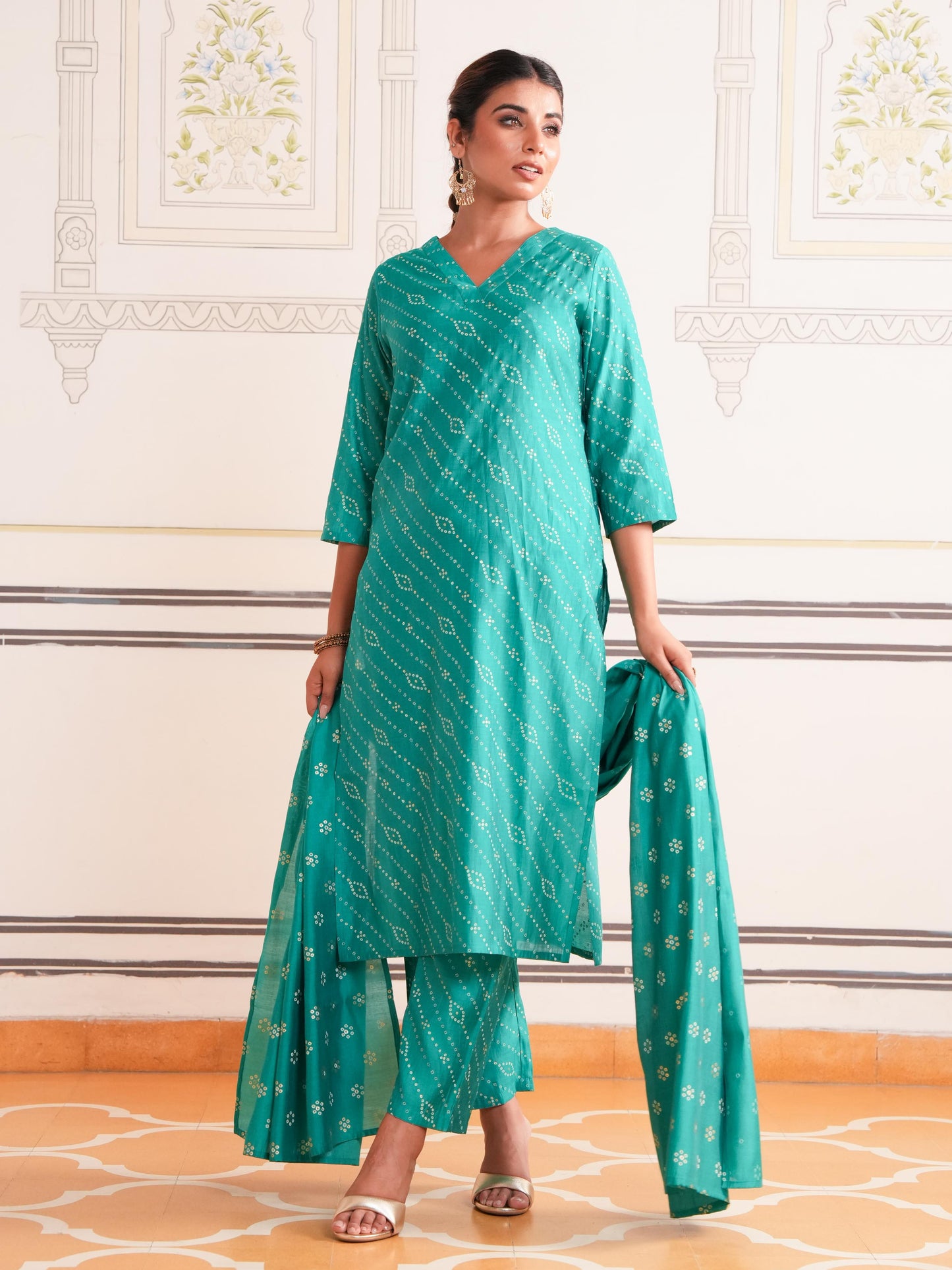 Chanderi Bandhani Sea Green Dupatta