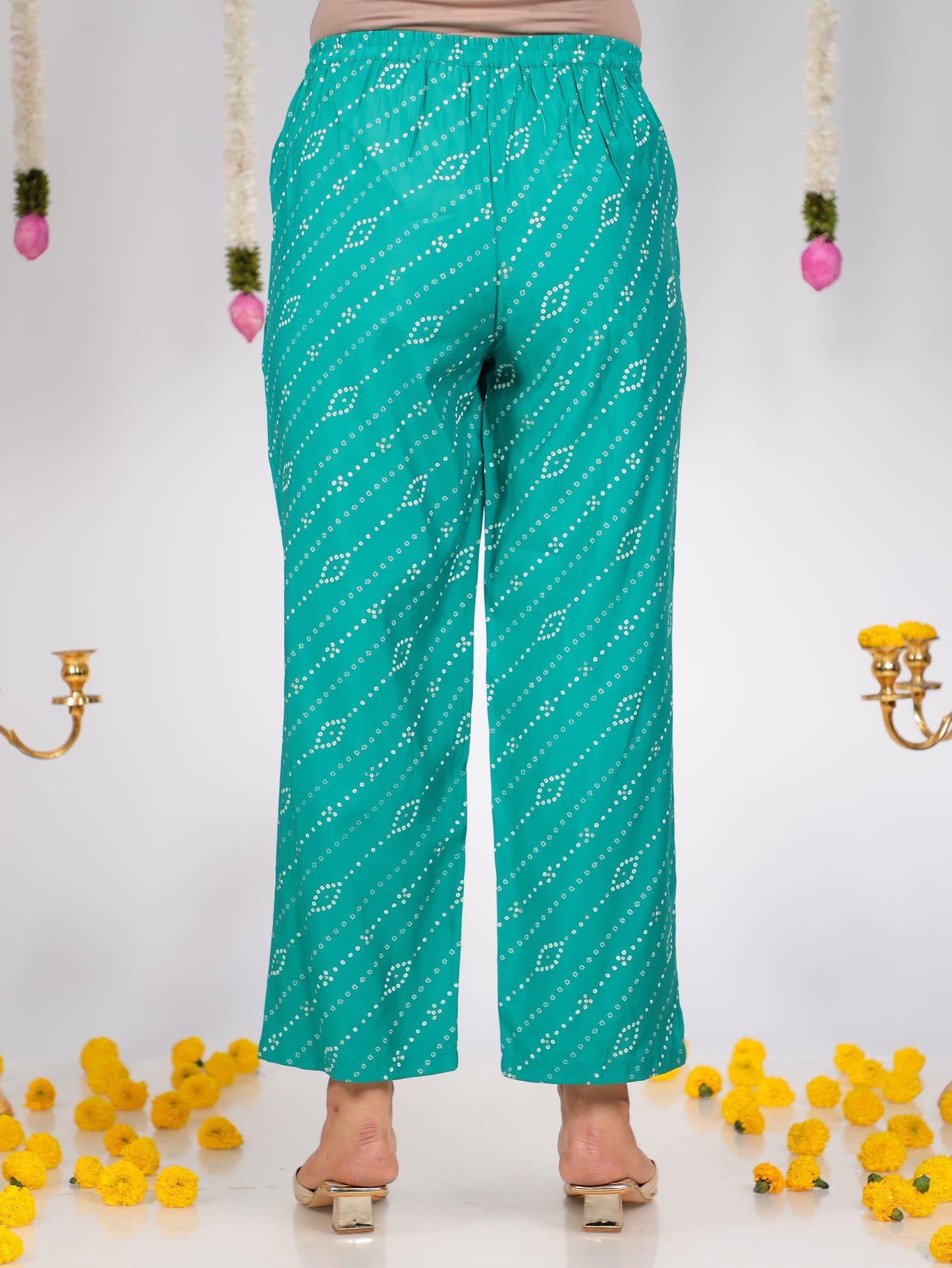 Chanderi Bandhani Straight Sea Green Kurta