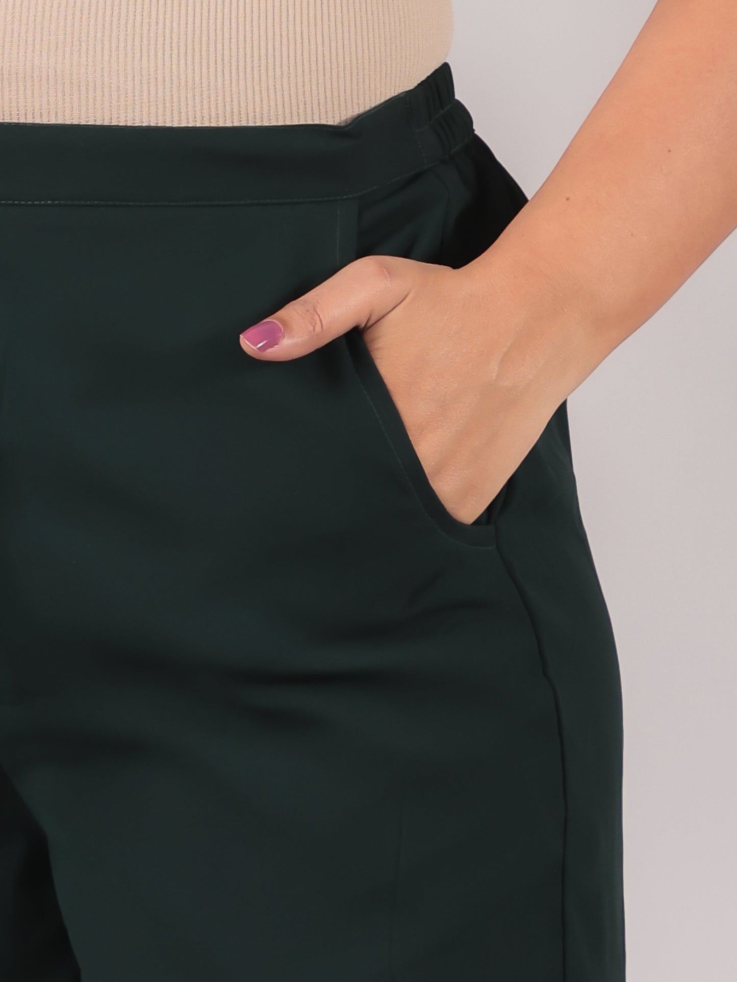 Georgette Solid Green Straight Trousers