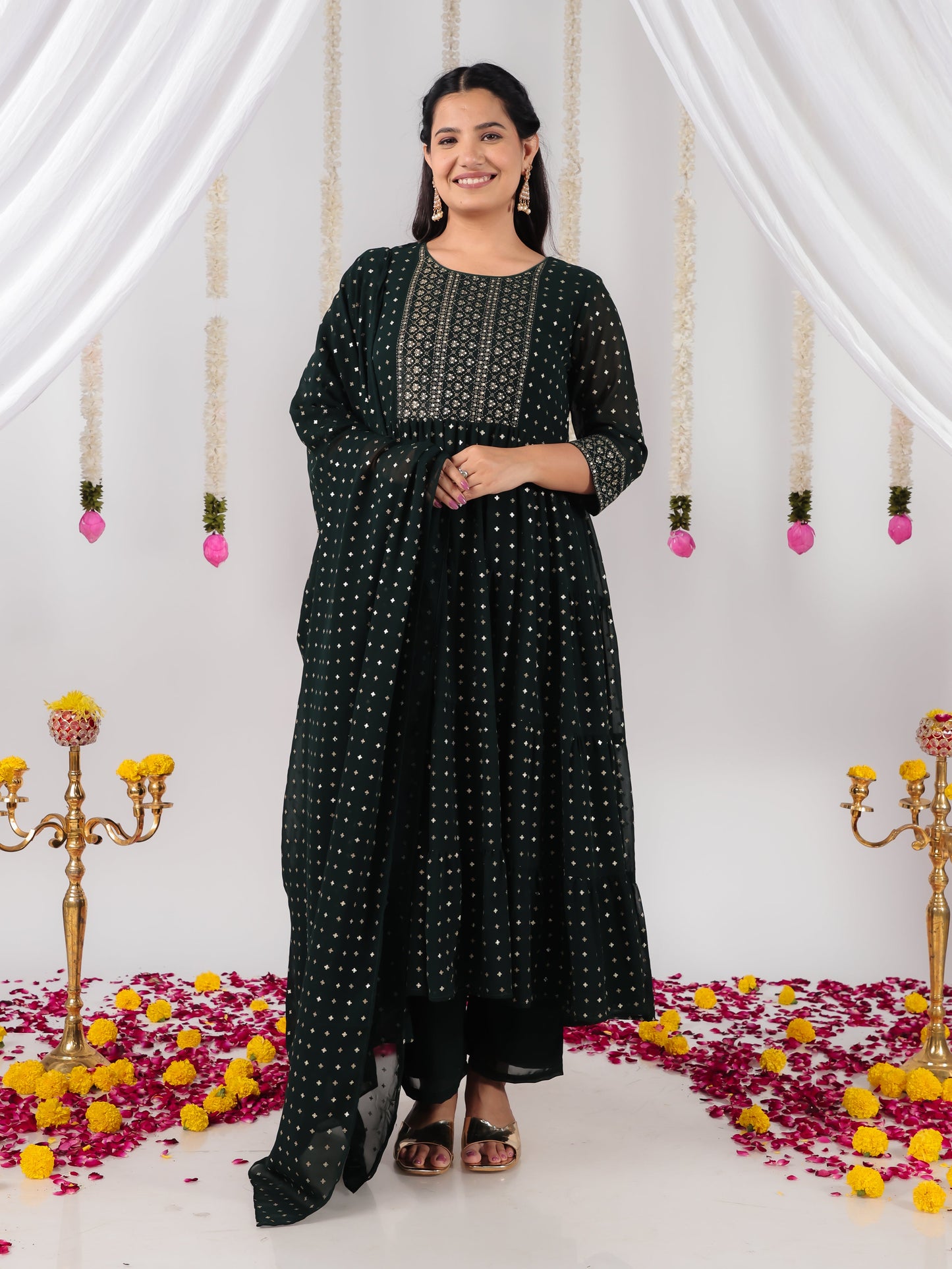 Georgette Solid Green Dupatta