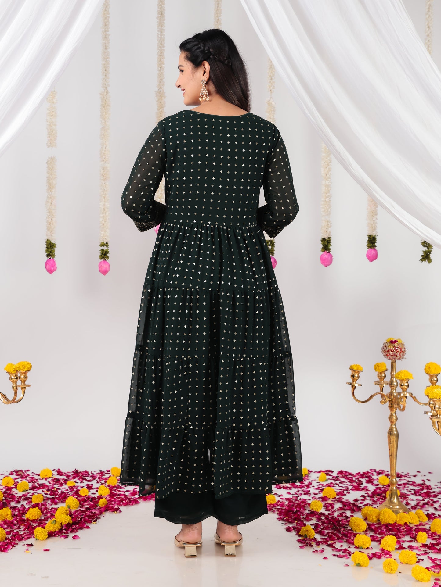 Georgette Solid Anarkali Green Kurta
