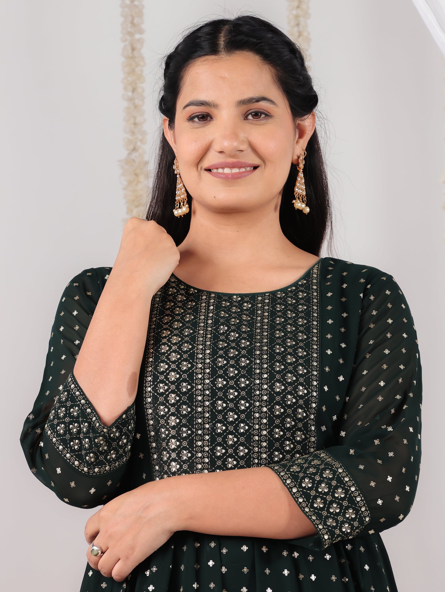 Georgette Solid Anarkali Green Kurta
