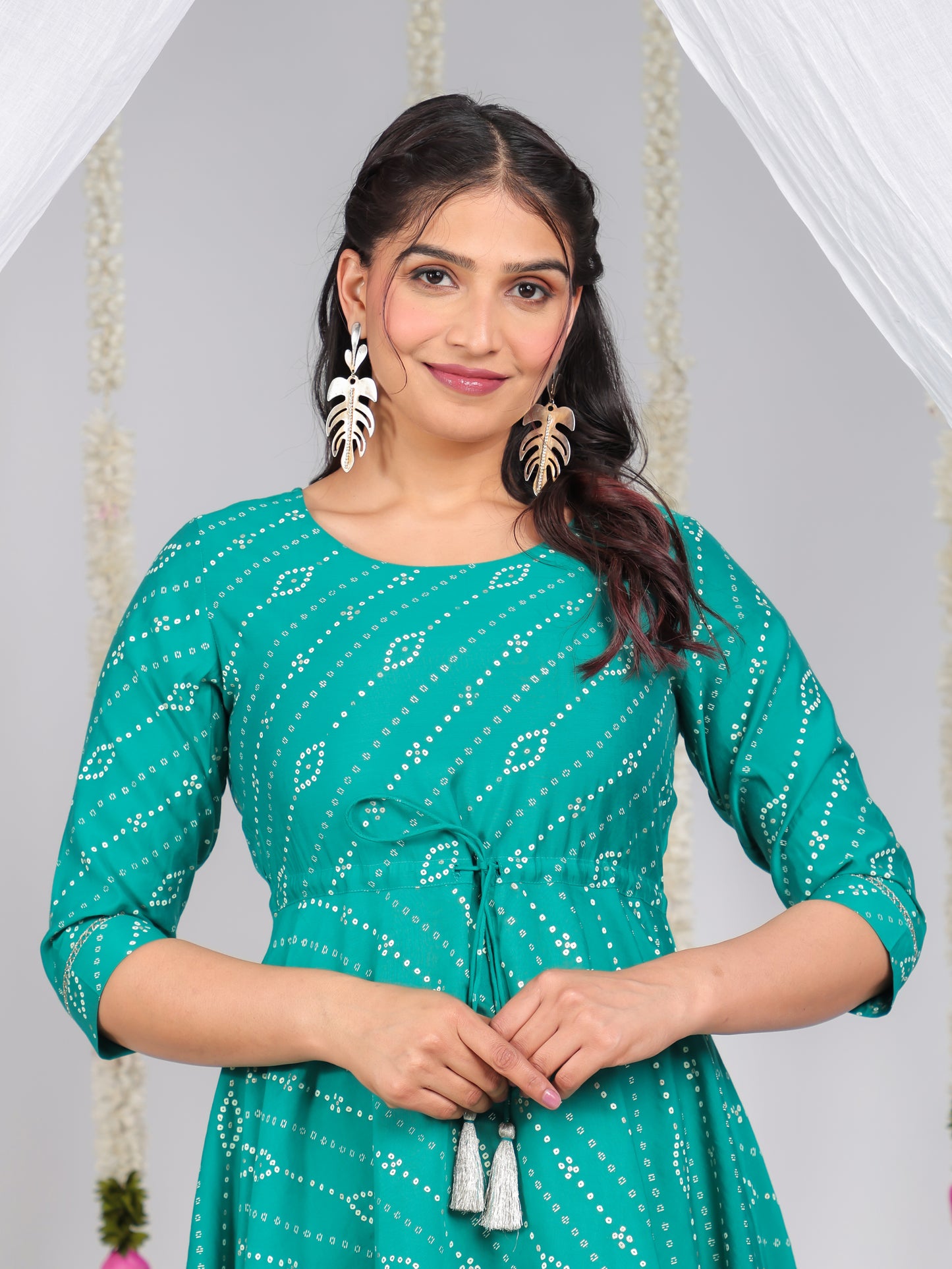 Chanderi Bandhani Teal Dress