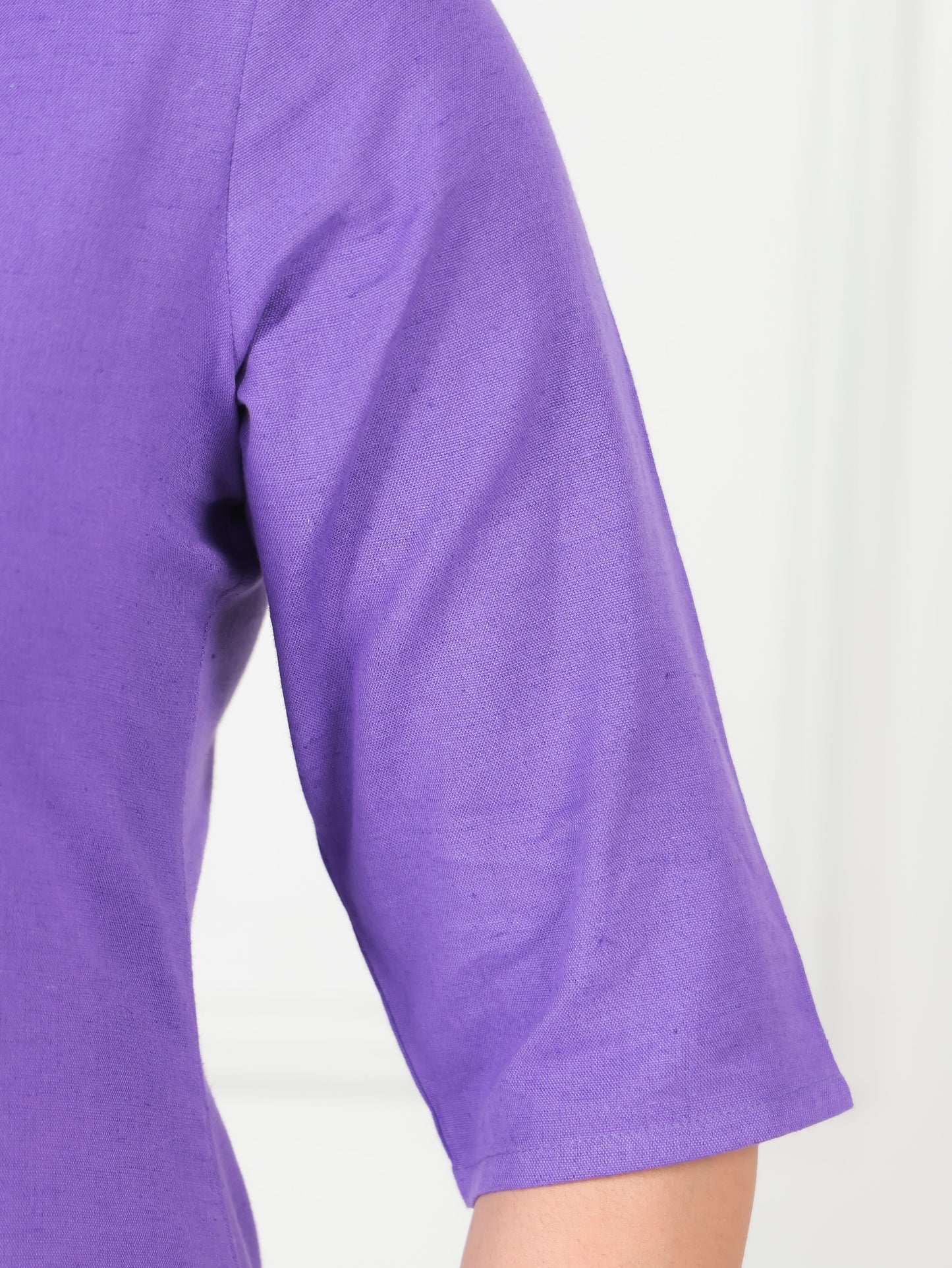 Linen Cotton Solid Straight Purple Kurta