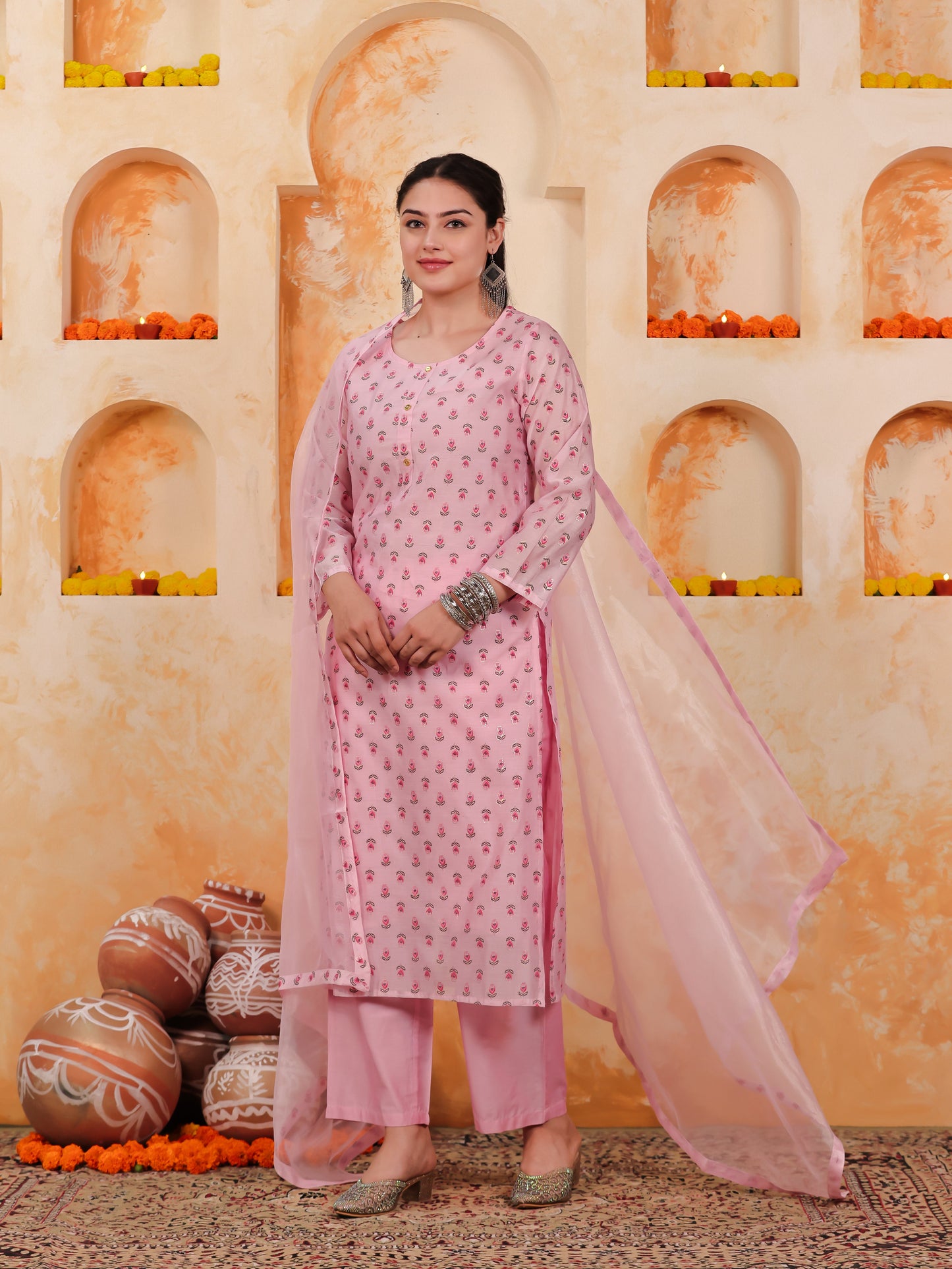 Organza Solid Baby Pink Dupatta