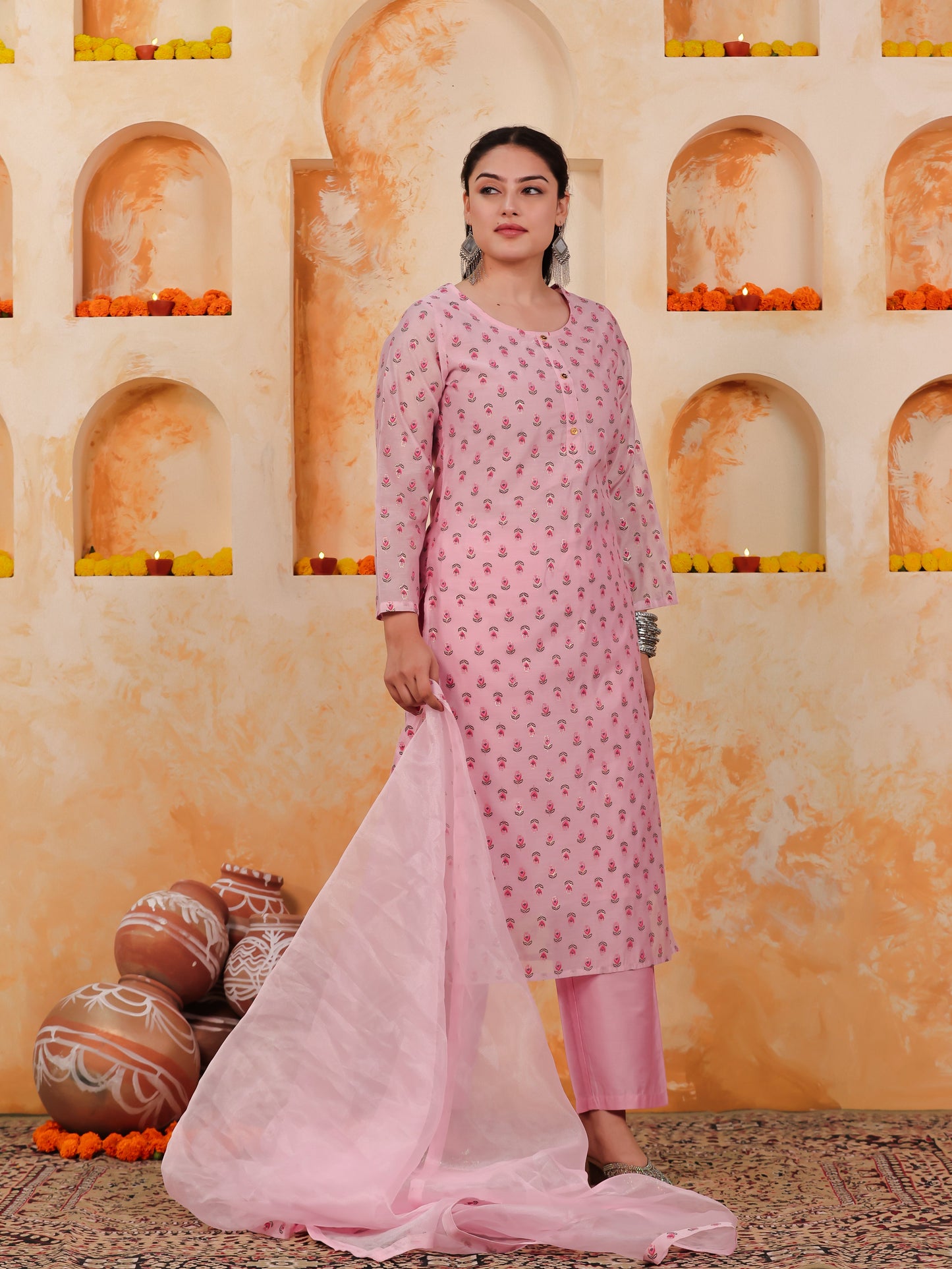 Organza Solid Baby Pink Dupatta