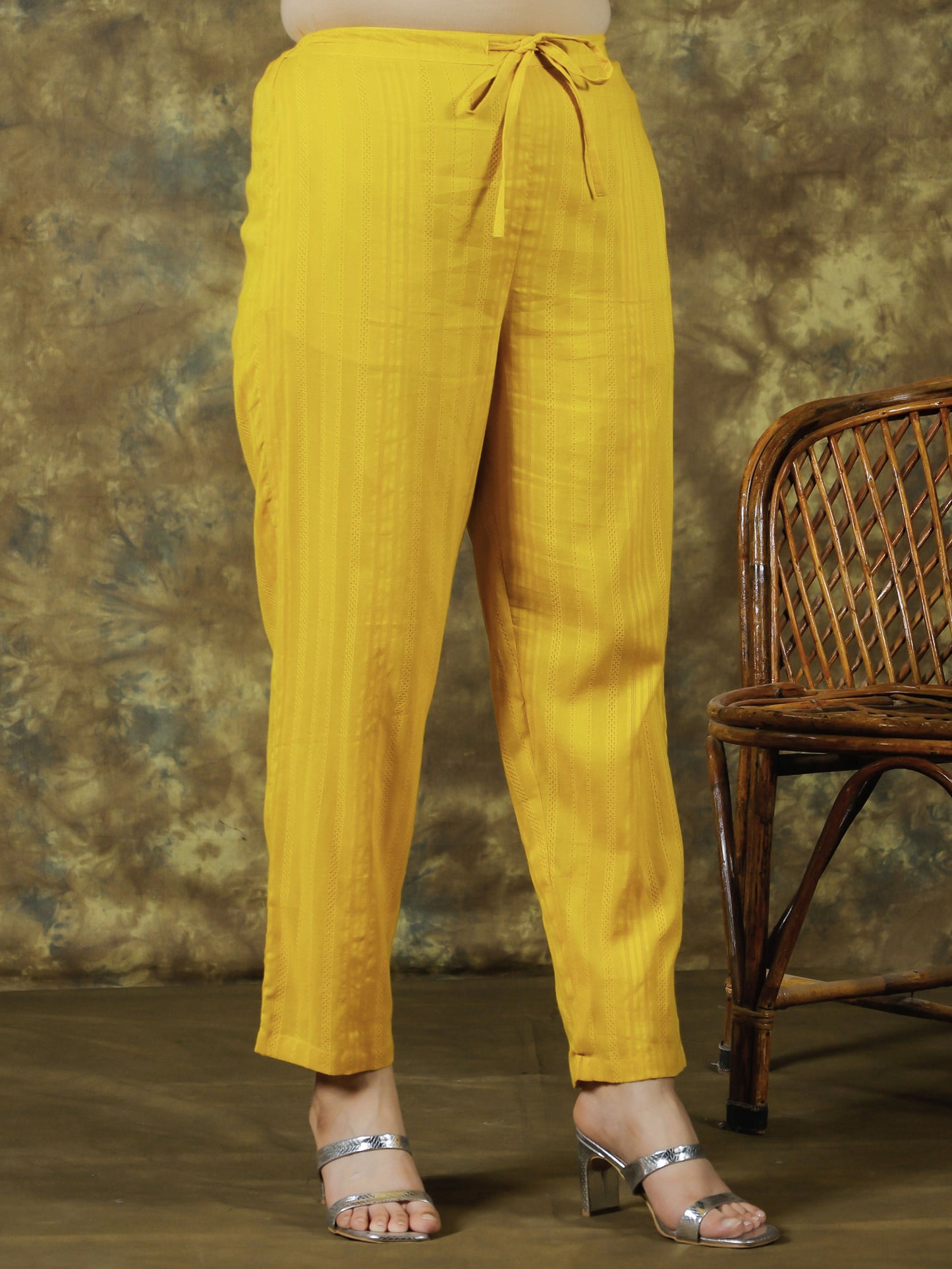 Embroidered Cotton Dobby Solid Straight Yellow Kurta