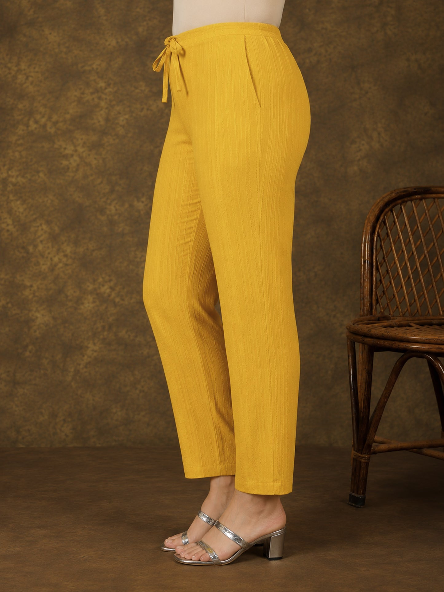 Embroidered Cotton Dobby Solid Straight Yellow Kurta