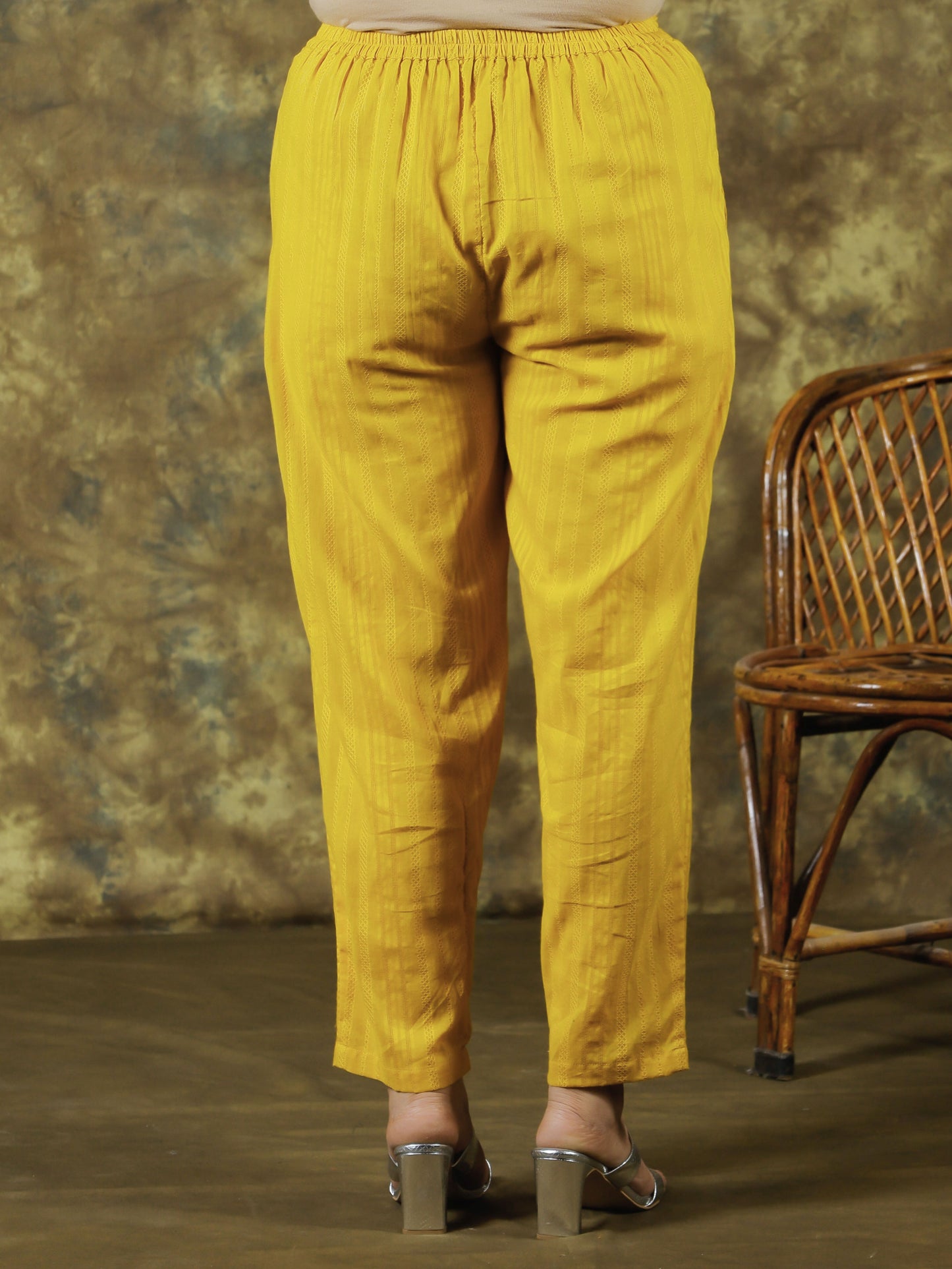 Embroidered Cotton Dobby Solid Straight Yellow Kurta