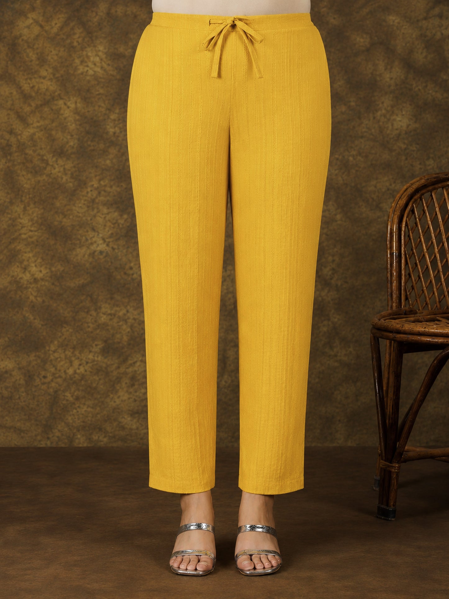 Embroidered Cotton Dobby Solid Straight Yellow Kurta