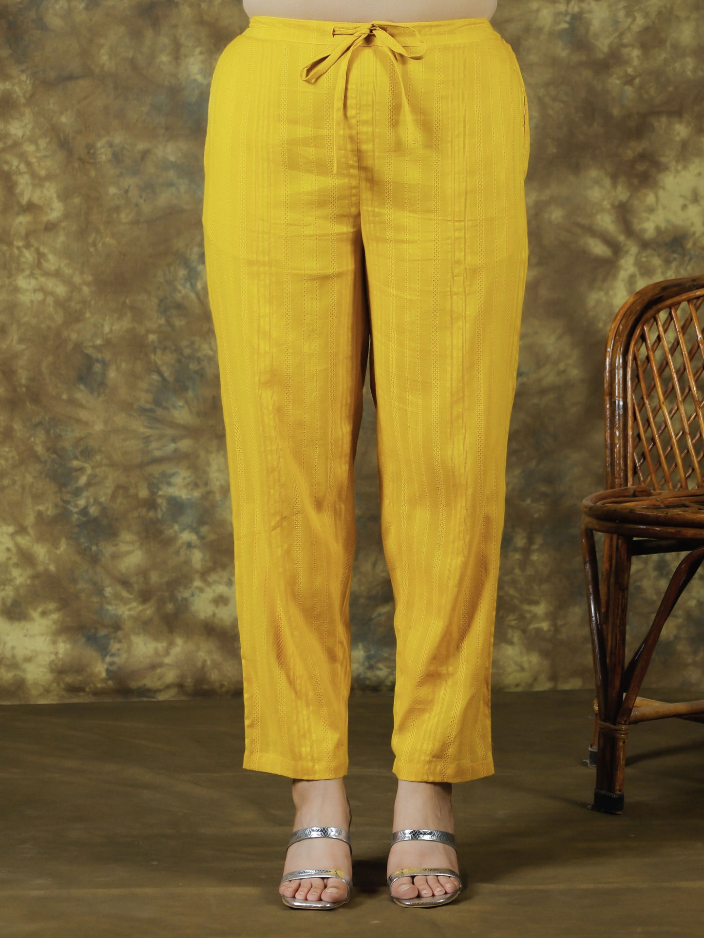 Embroidered Cotton Dobby Solid Straight Yellow Kurta