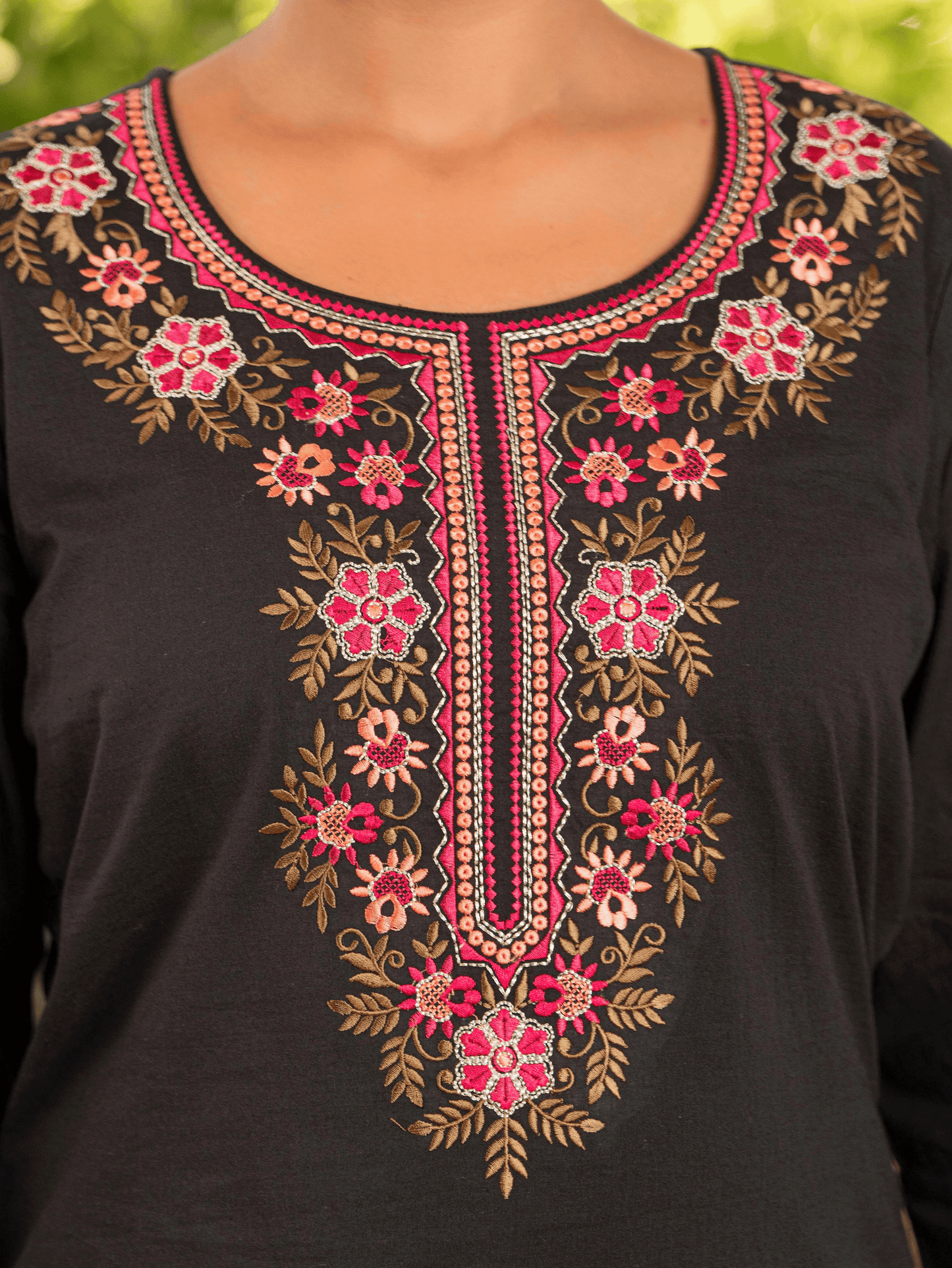 Embroidered Soft Cotton Solid Straight Black Kurta