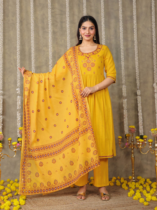 Cotton Voile Floral Yellow Dupatta