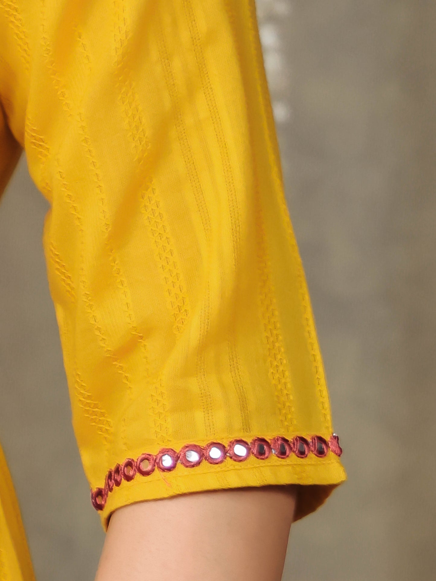 Embroidered Cotton Dobby Solid A-line Yellow Kurta