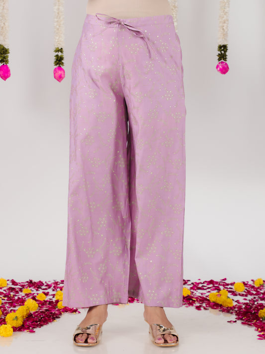 Chanderi Gold foil Purple Palazzo