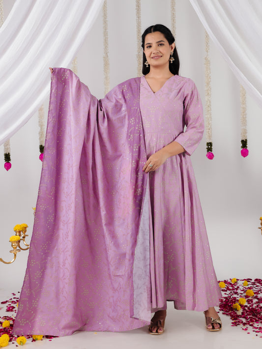 Chanderi Gold foil Purple Dupatta