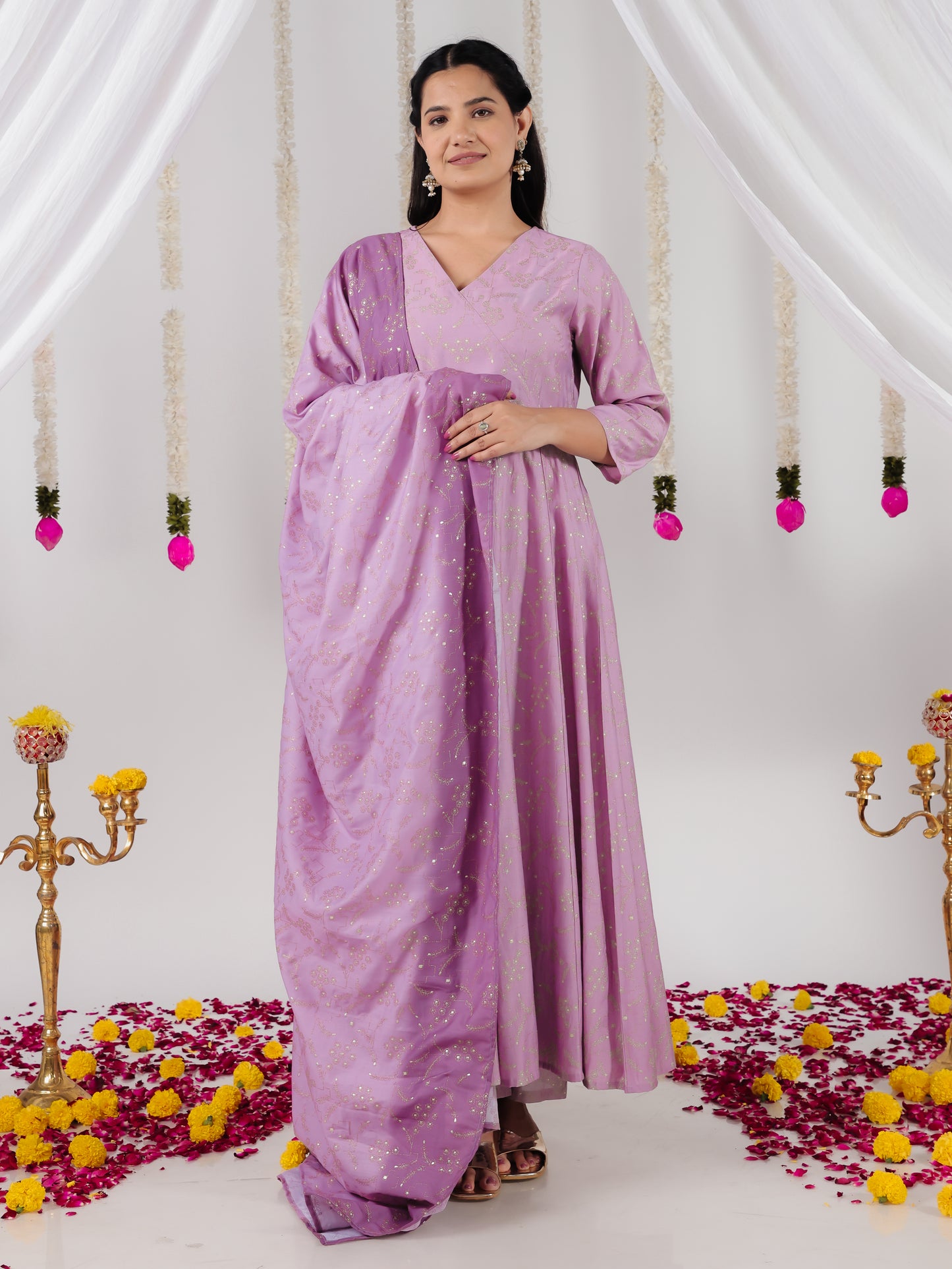 Chanderi Gold foil Purple Dupatta