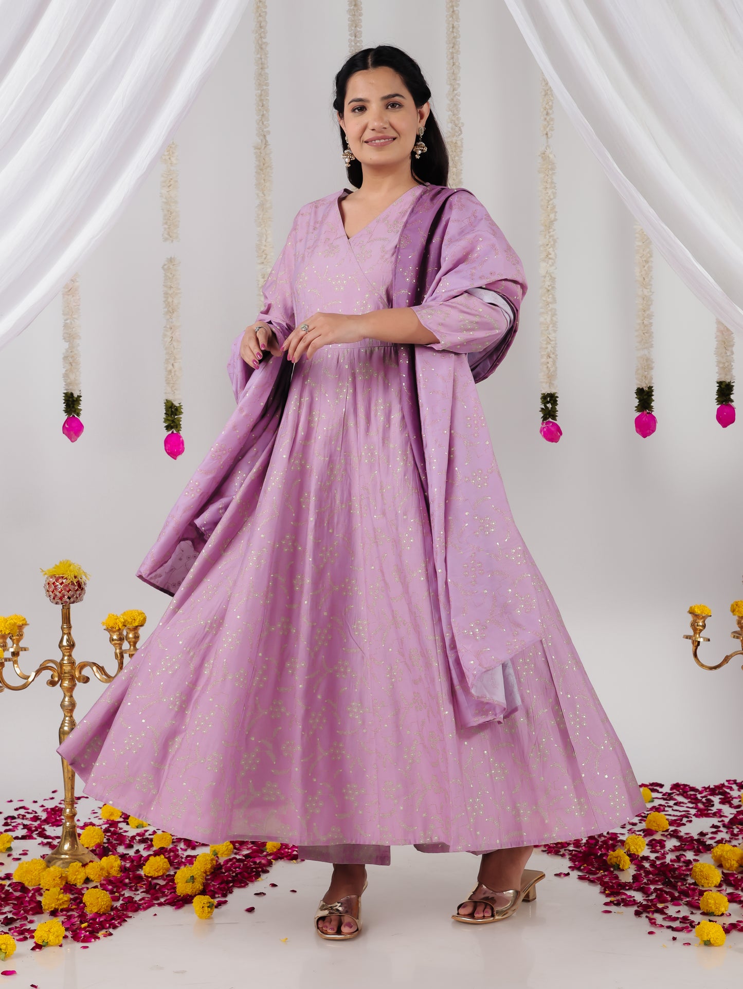 Chanderi Gold foil Purple Dupatta
