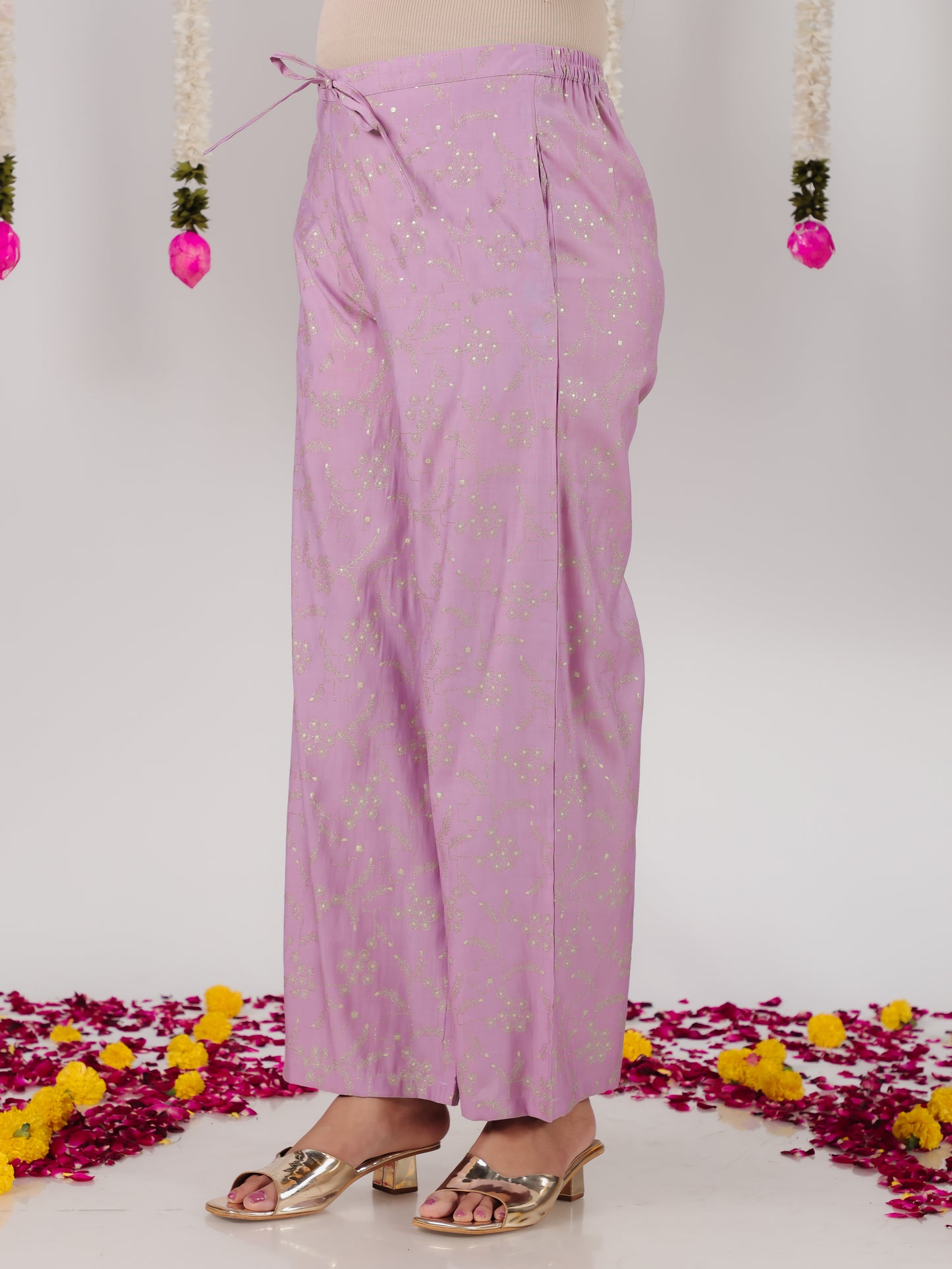 Chanderi Gold foil Angrakha Purple Kurta