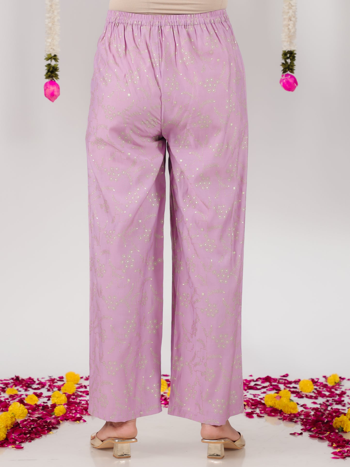 Chanderi Gold foil Angrakha Purple Kurta