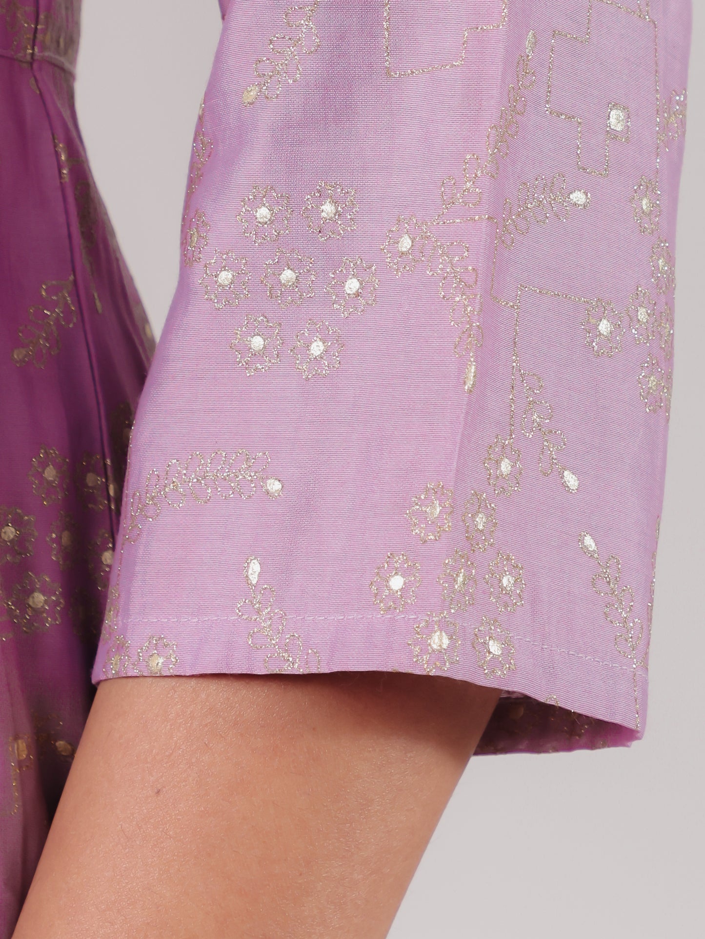 Chanderi Gold foil Angrakha Purple Kurta