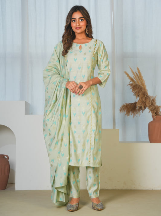 Chanderi Geometric Mint Green Dupatta
