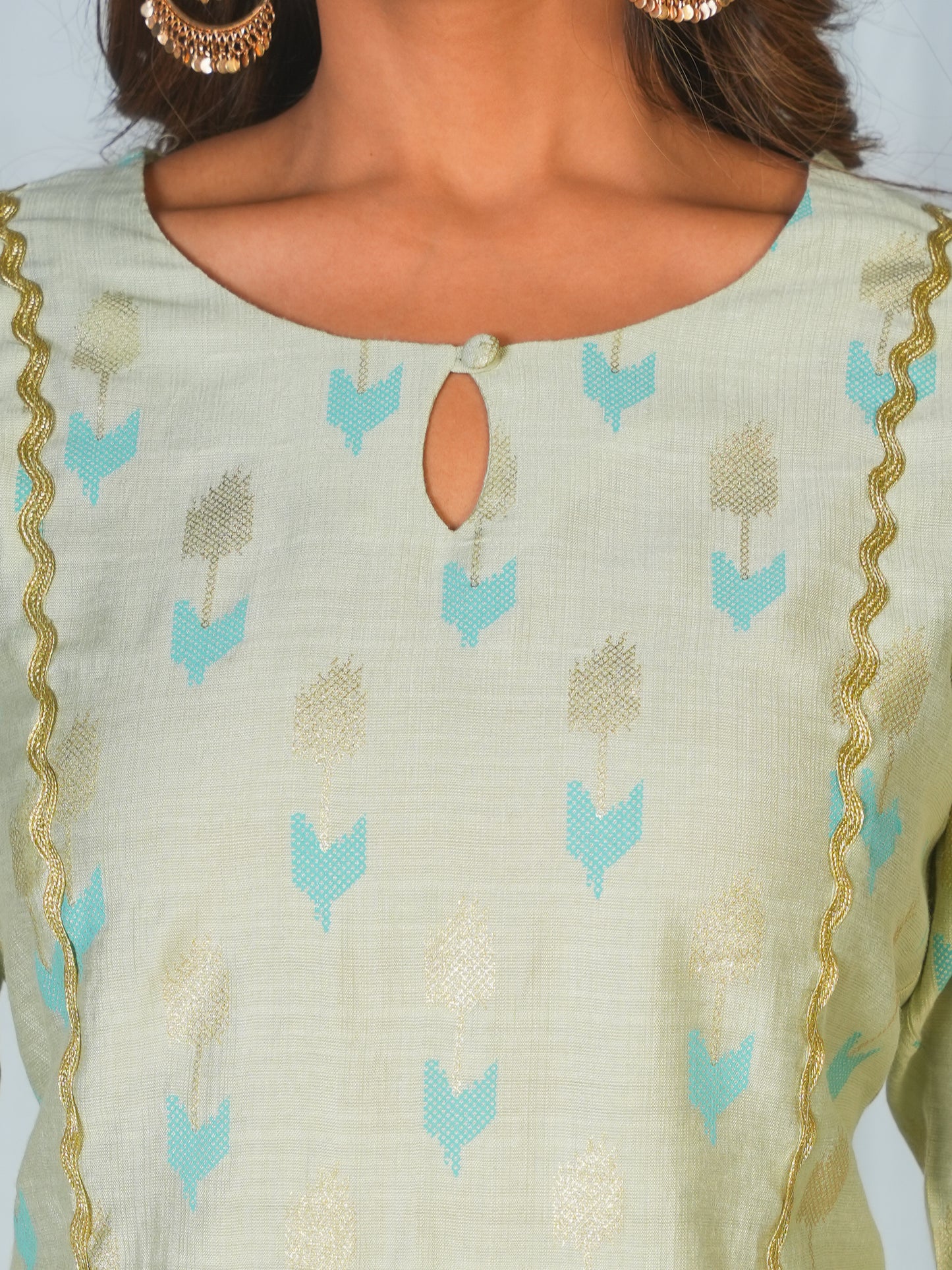 Chanderi Geometric A-line Mint Green Kurta