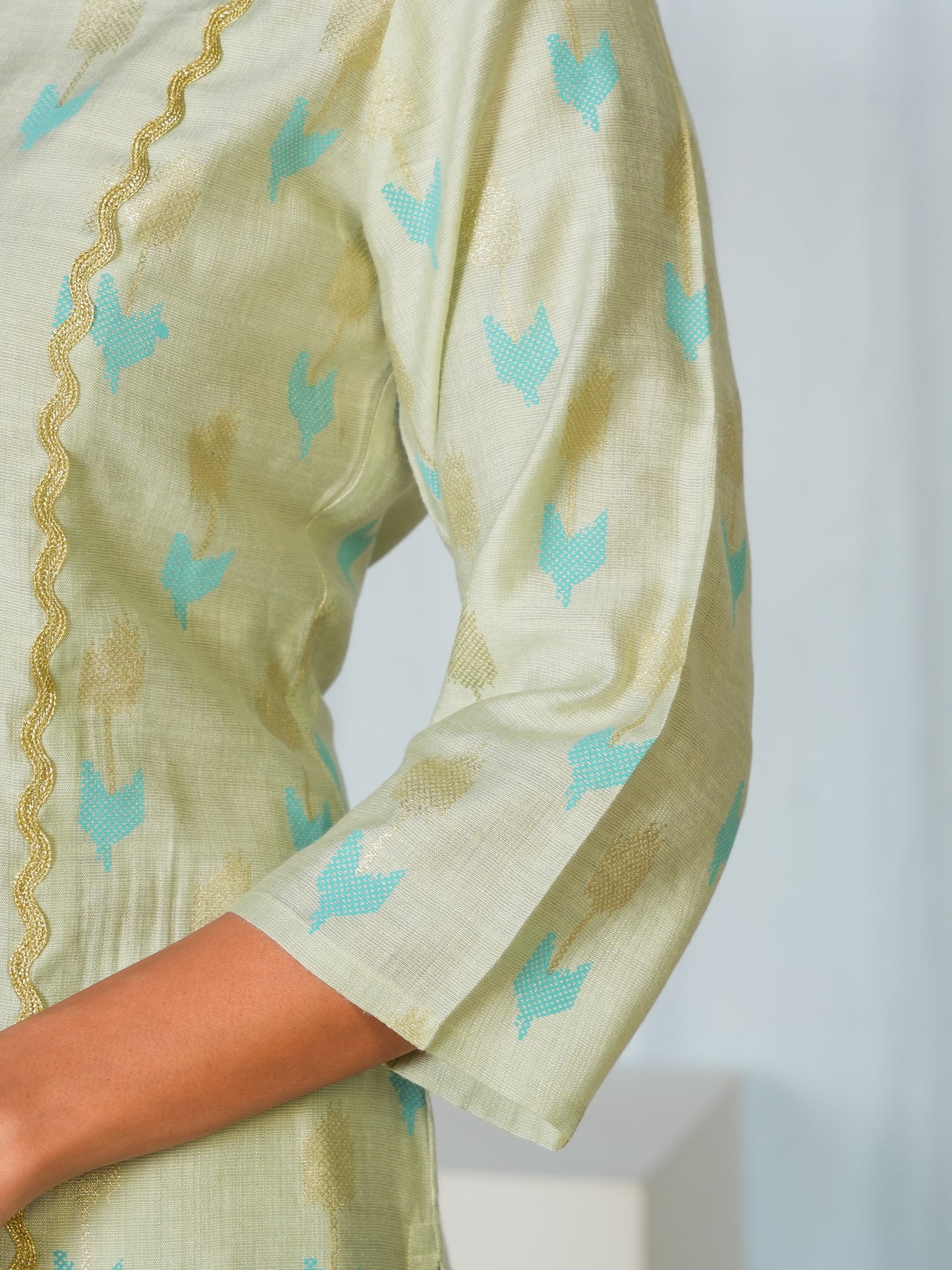 Chanderi Geometric A-line Mint Green Kurta
