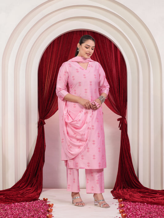 Chanderi Geometric Baby Pink Dupatta
