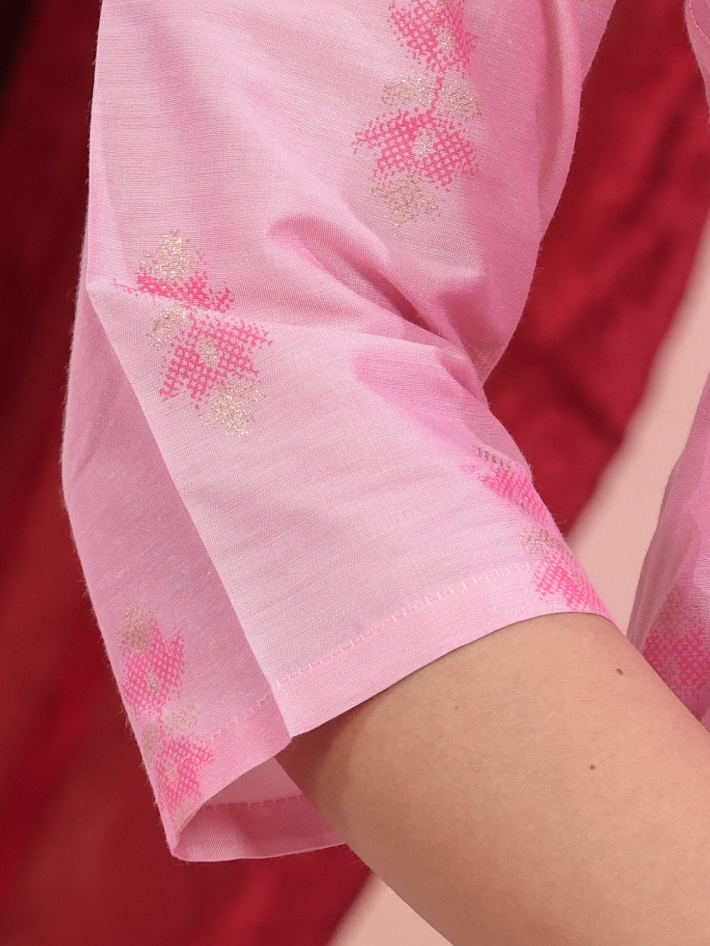 Roman silk Geometric A-line Baby Pink Kurta