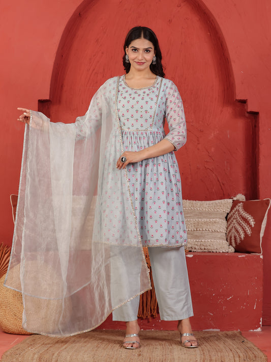 Embroidered Organza Solid Blue Dupatta