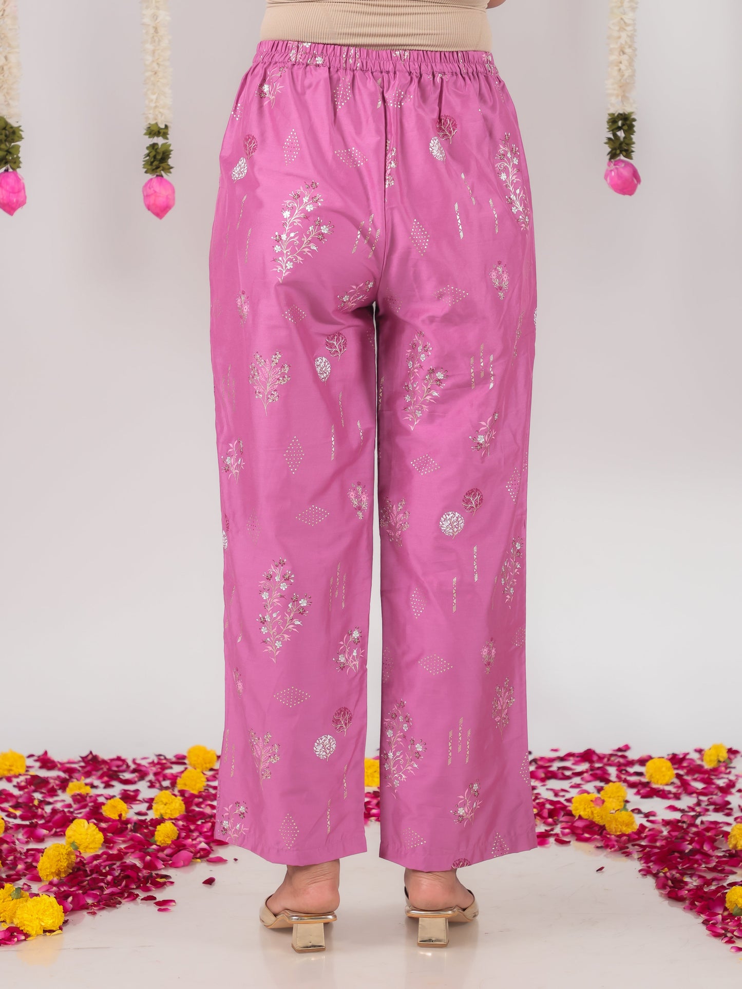 Chanderi Floral Purple Straight Trousers