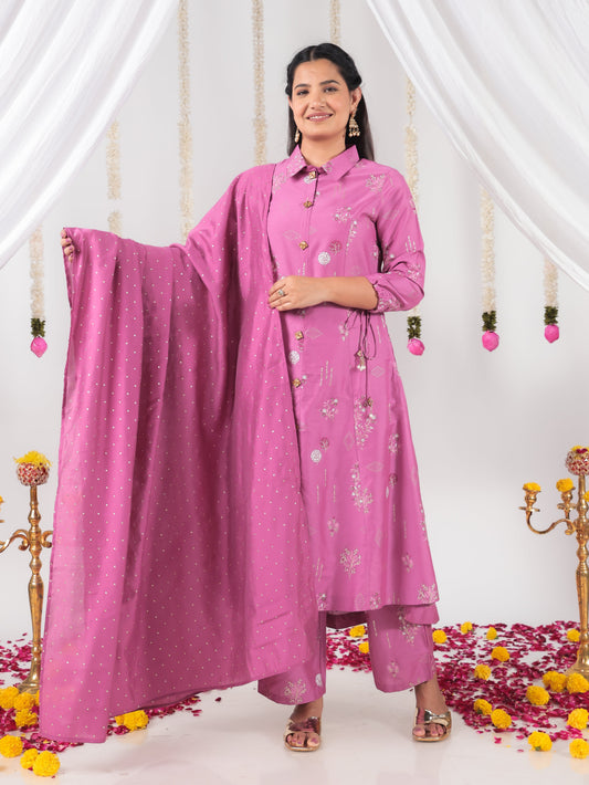 Chanderi Floral Purple Dupatta