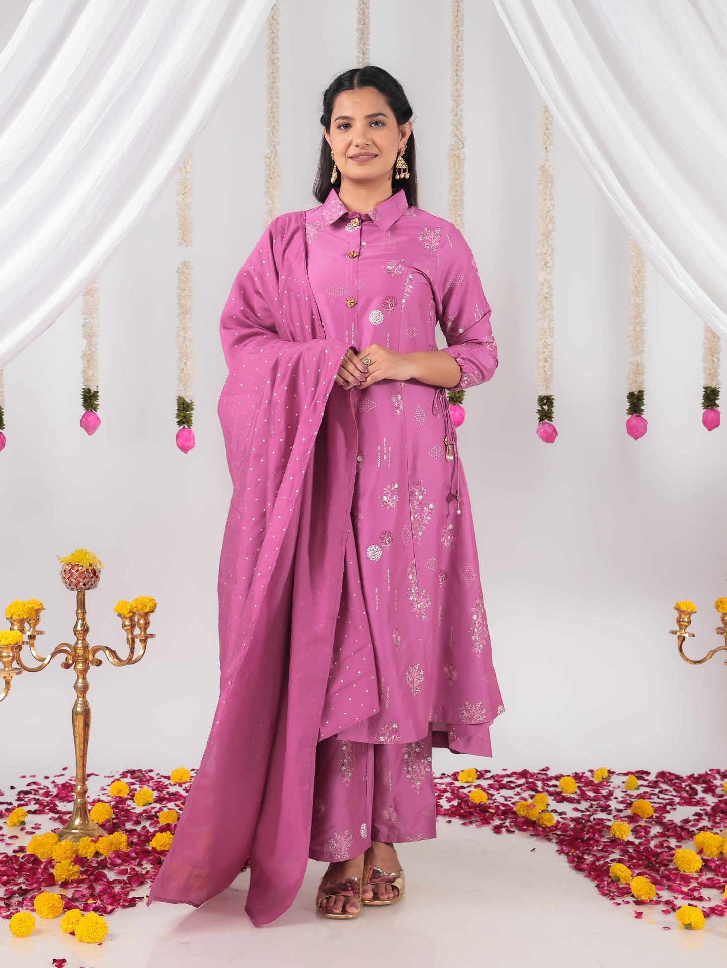 Chanderi Floral Purple Dupatta