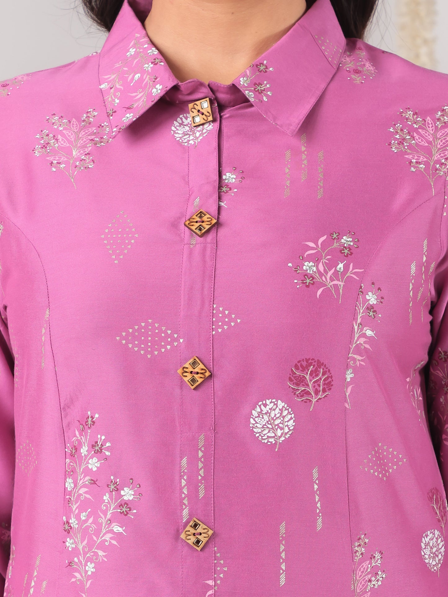 Roman silk Floral High Low Purple Kurta