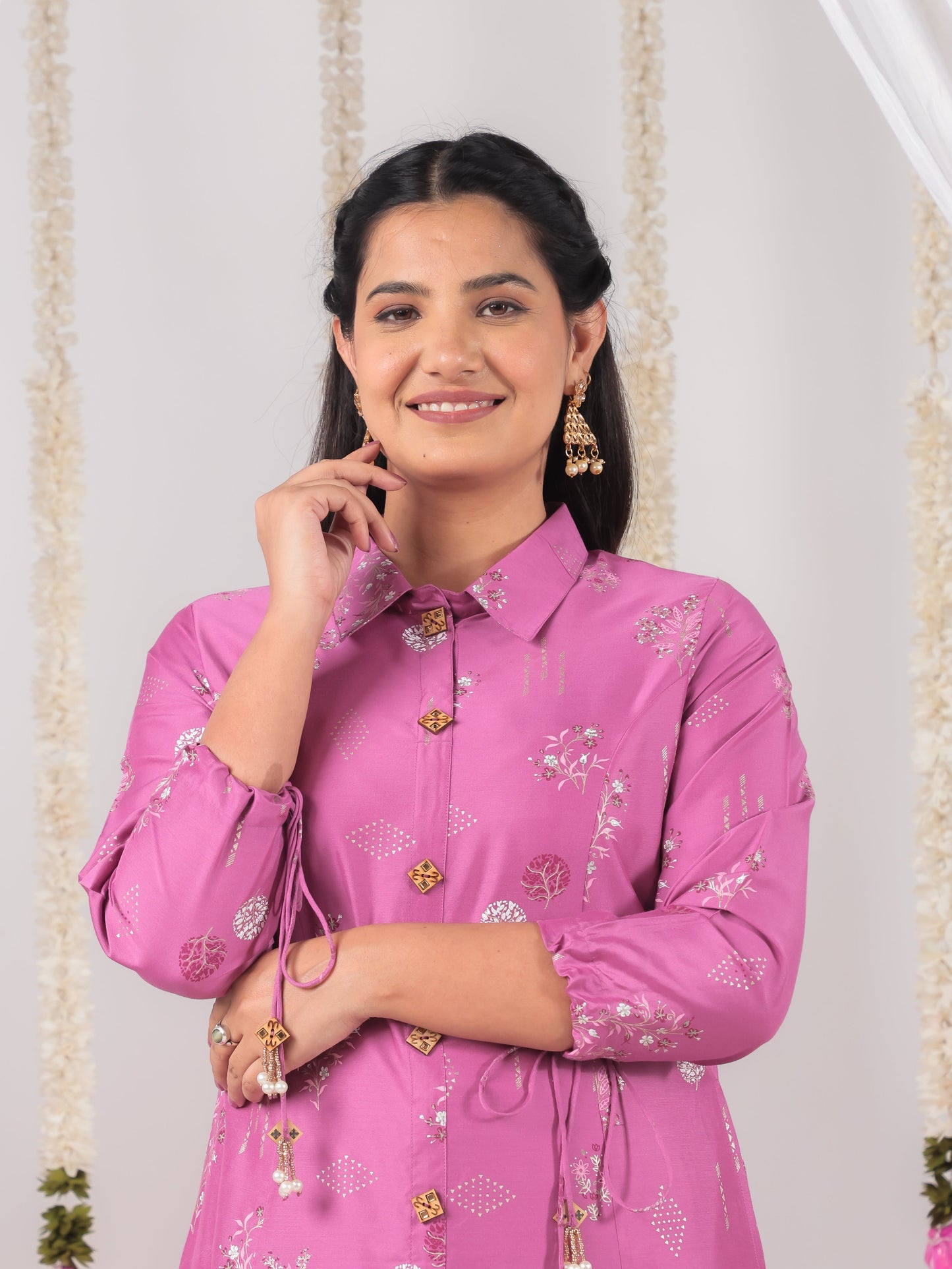Roman silk Floral High Low Purple Kurta