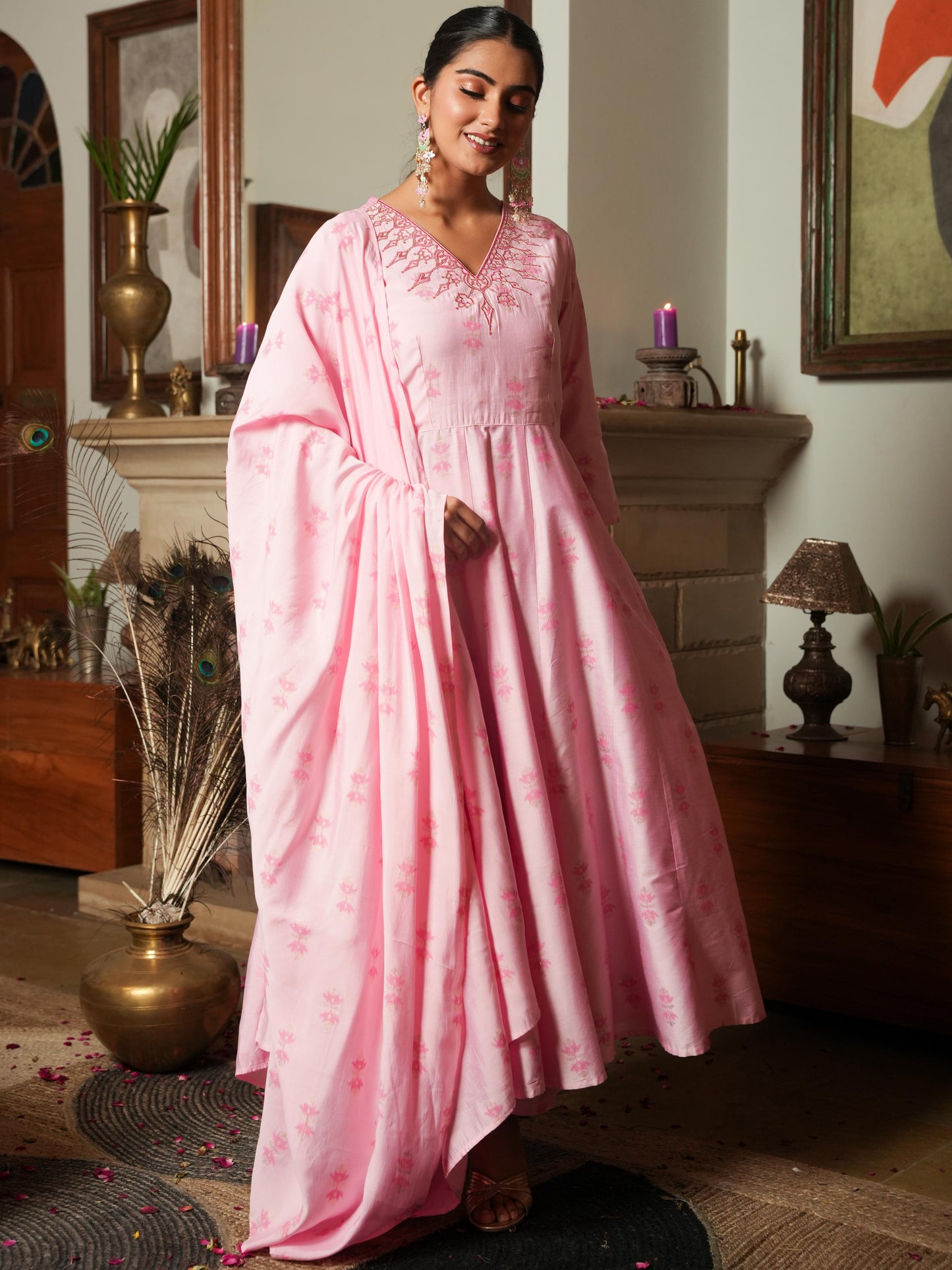 Chanderi Ikat Pink Dupatta