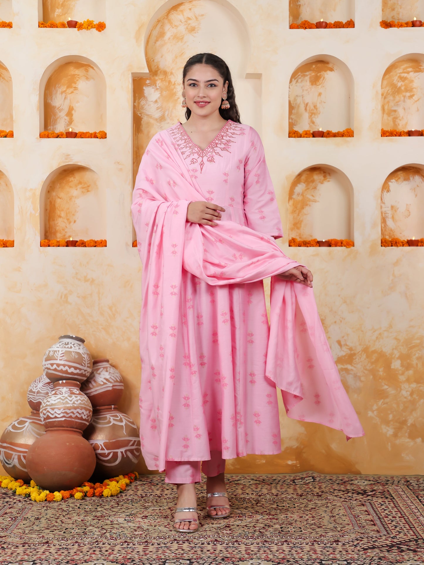Chanderi Ikat Pink Dupatta