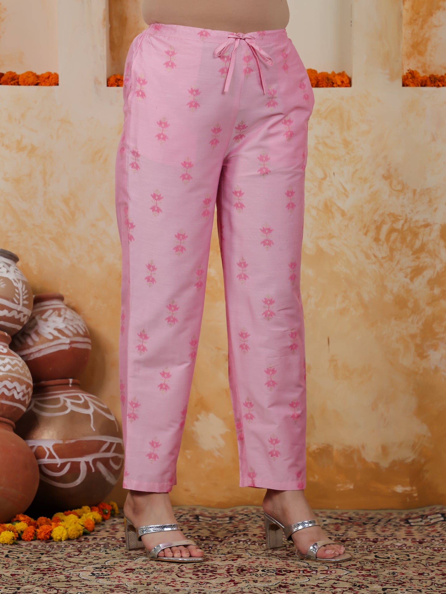 Embroidered Chanderi Ikat Angrakha Baby Pink Kurta