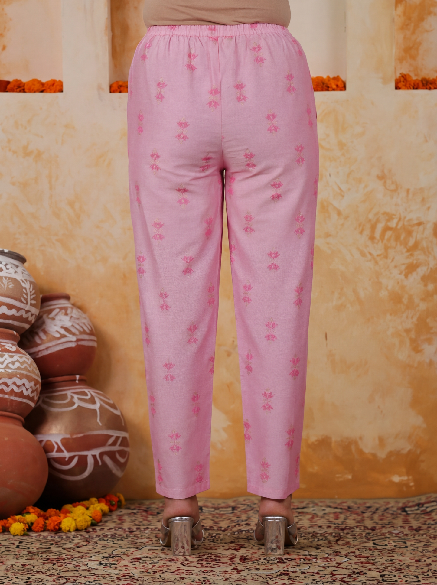 Embroidered Chanderi Ikat Anarkali Baby Pink Kurta