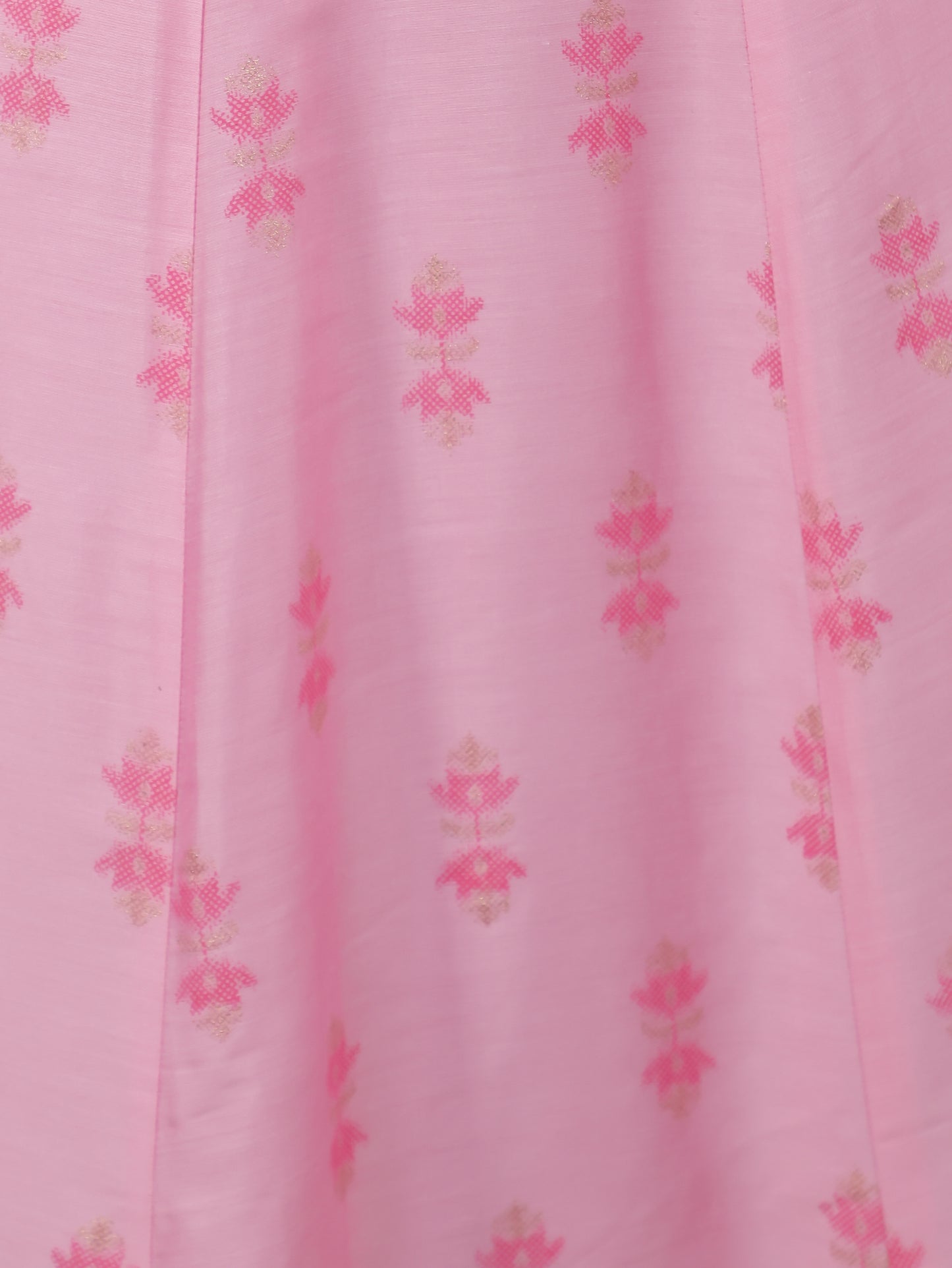 Embroidered Chanderi Ikat Angrakha Baby Pink Kurta