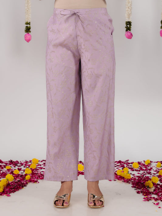 Chanderi Gold foil Purple Straight Trousers