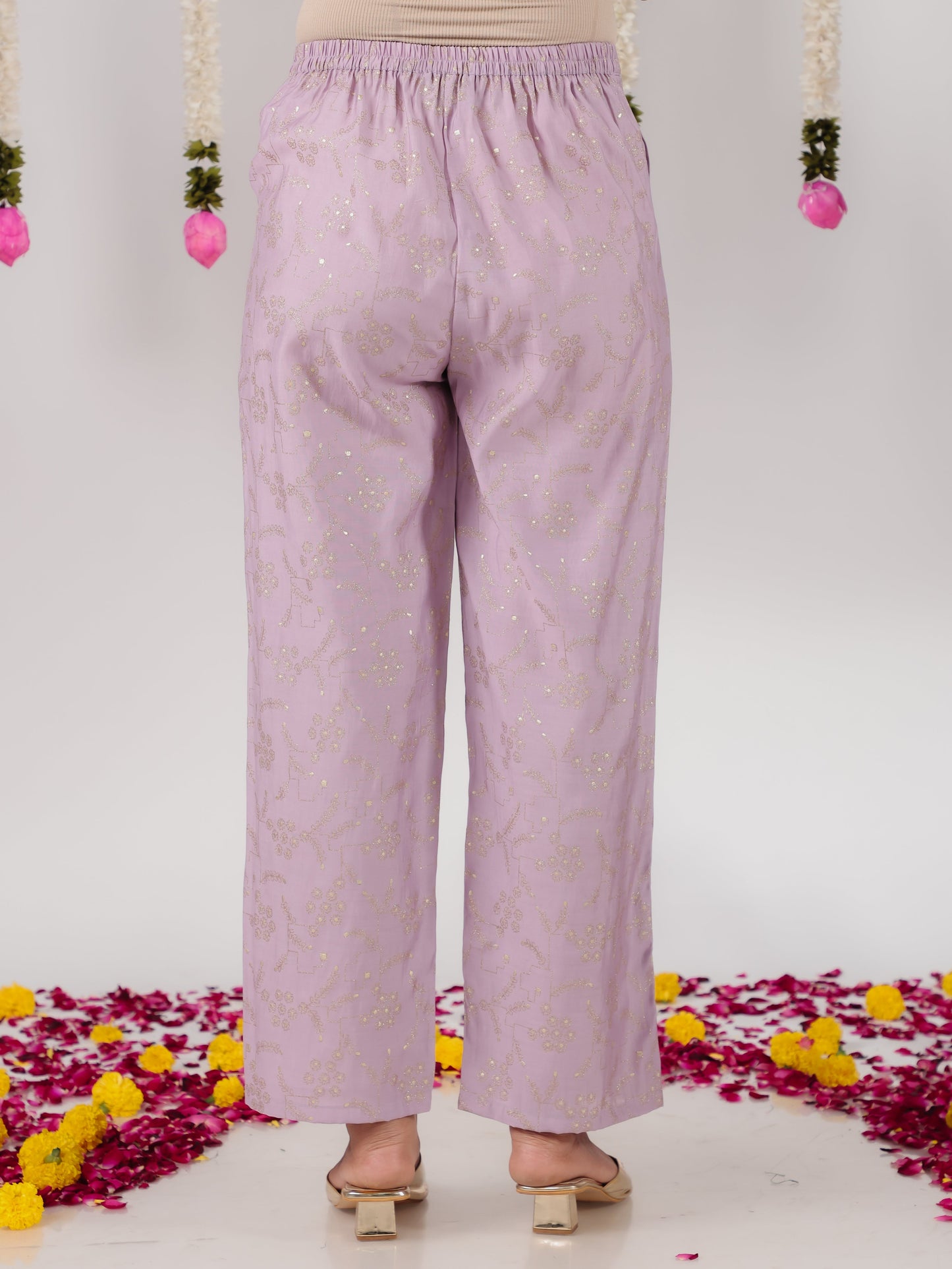 Chanderi Gold foil Purple Straight Trousers