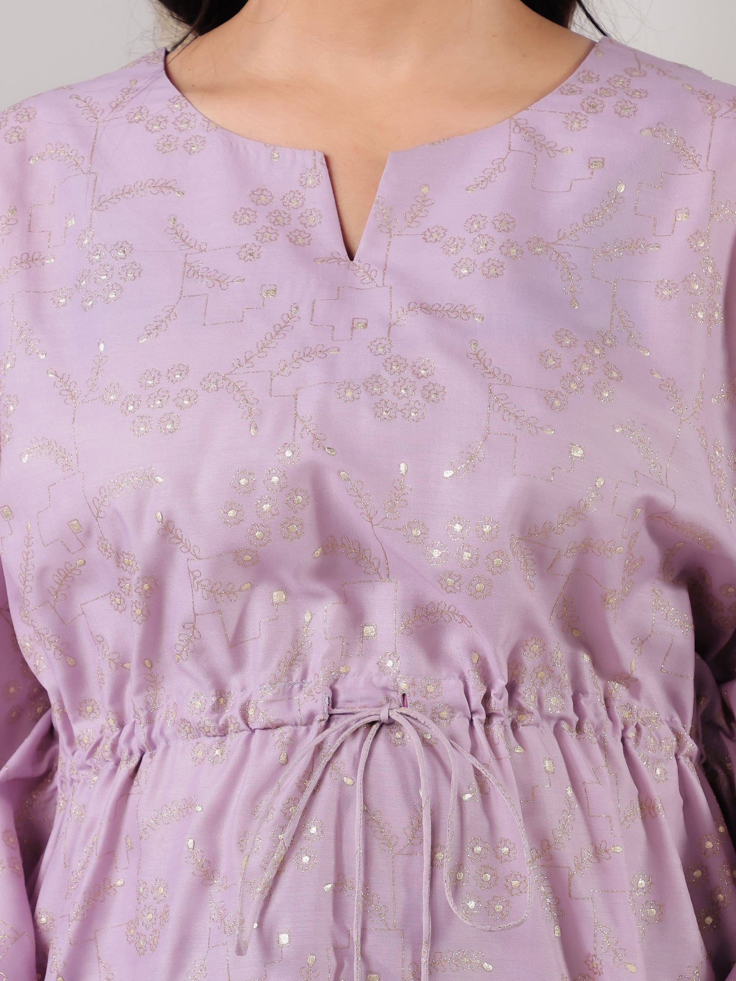 Roman silk Gold foil Kaftan Purple Kurta
