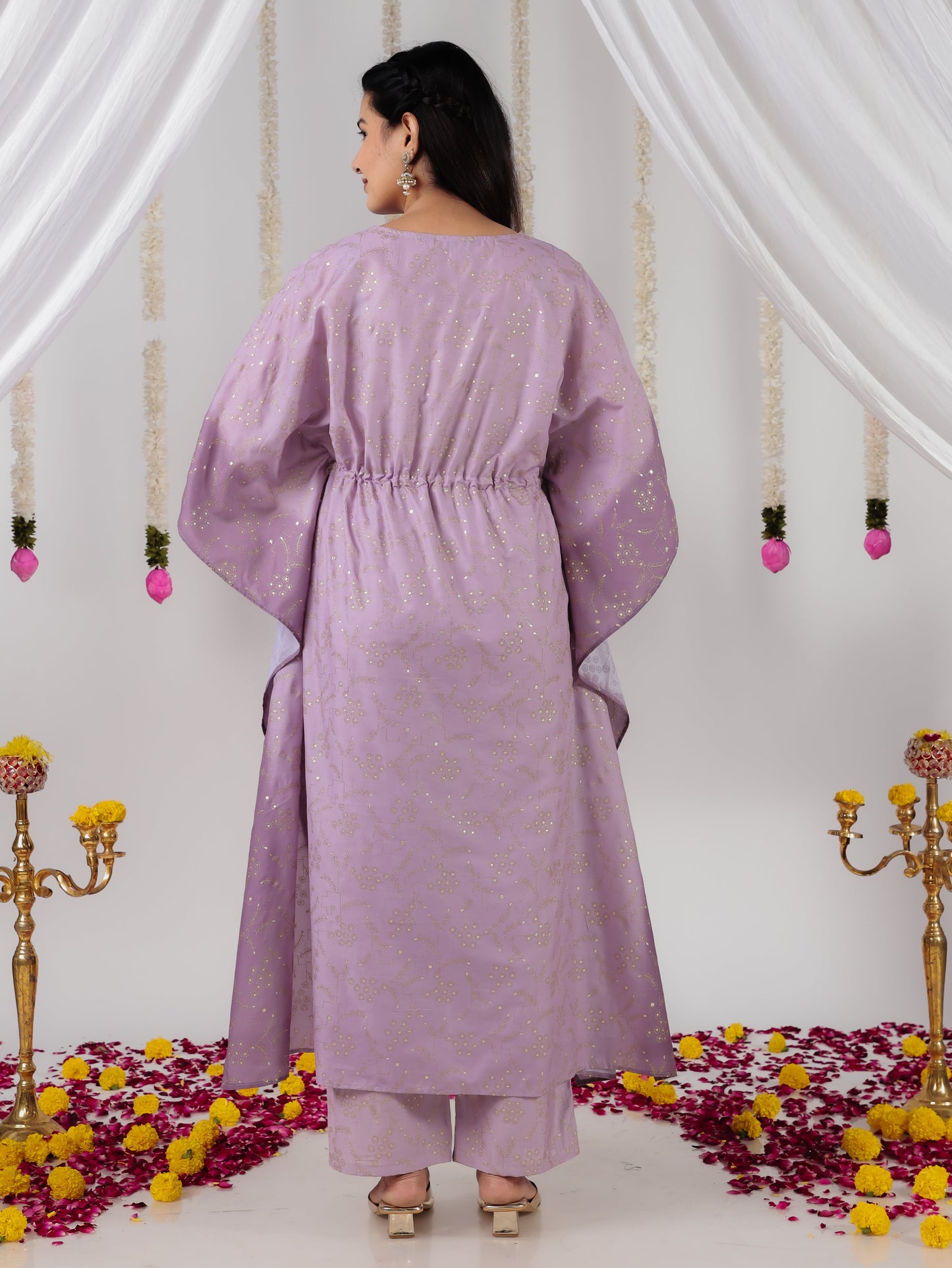 Roman silk Gold foil Kaftan Purple Kurta