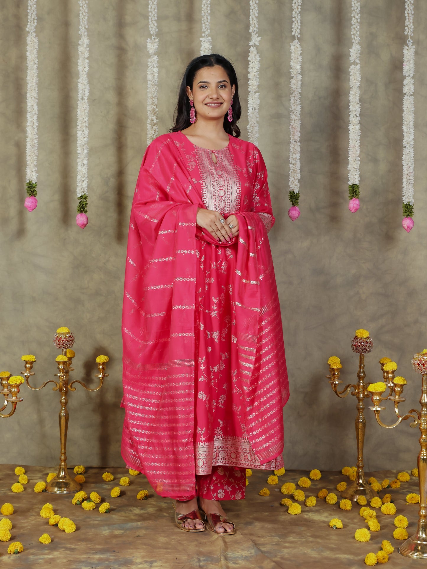 Chanderi Solid Royal Pink Dupatta