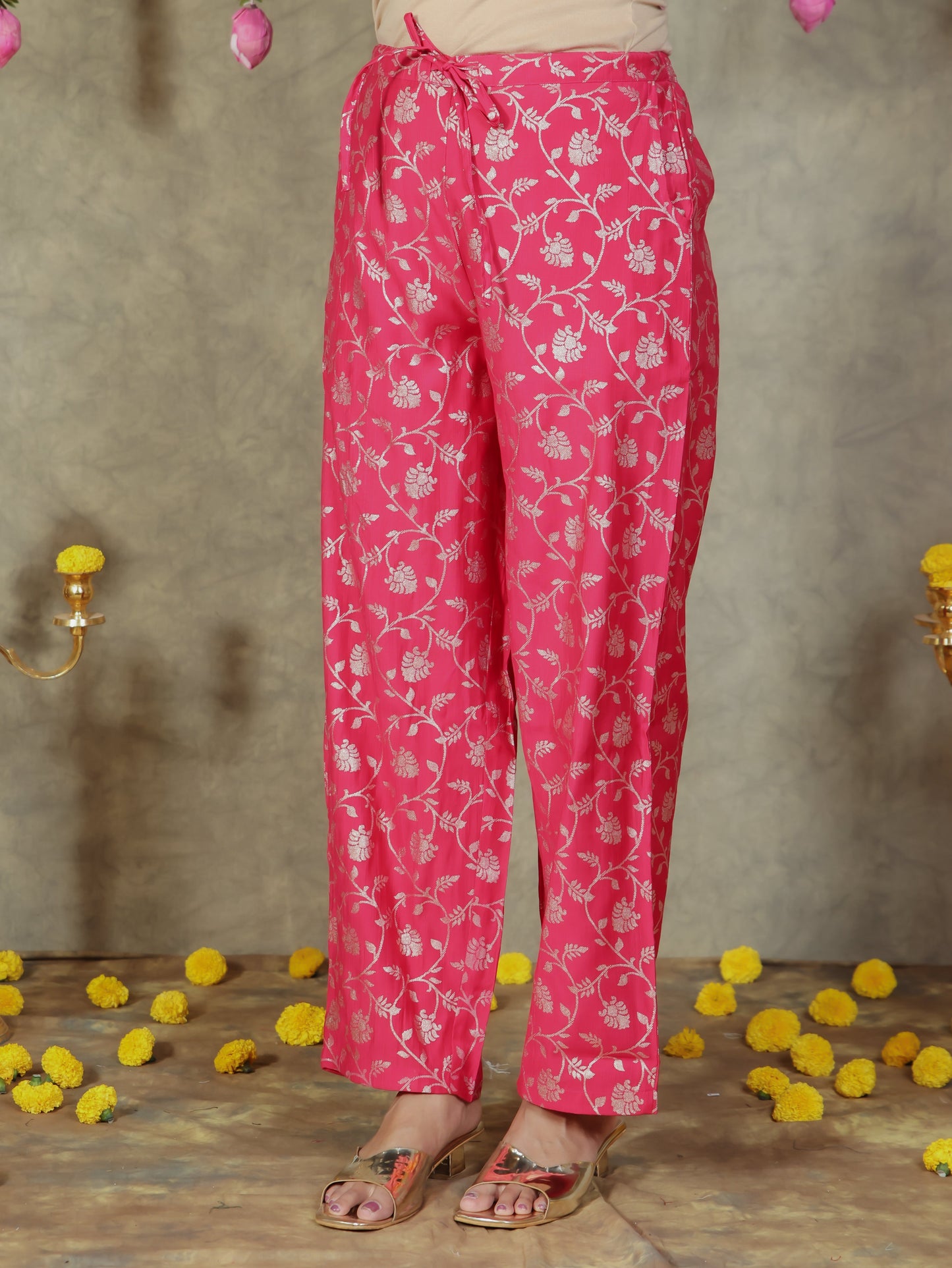 Chanderi Floral Anarkali Royal Pink Kurta
