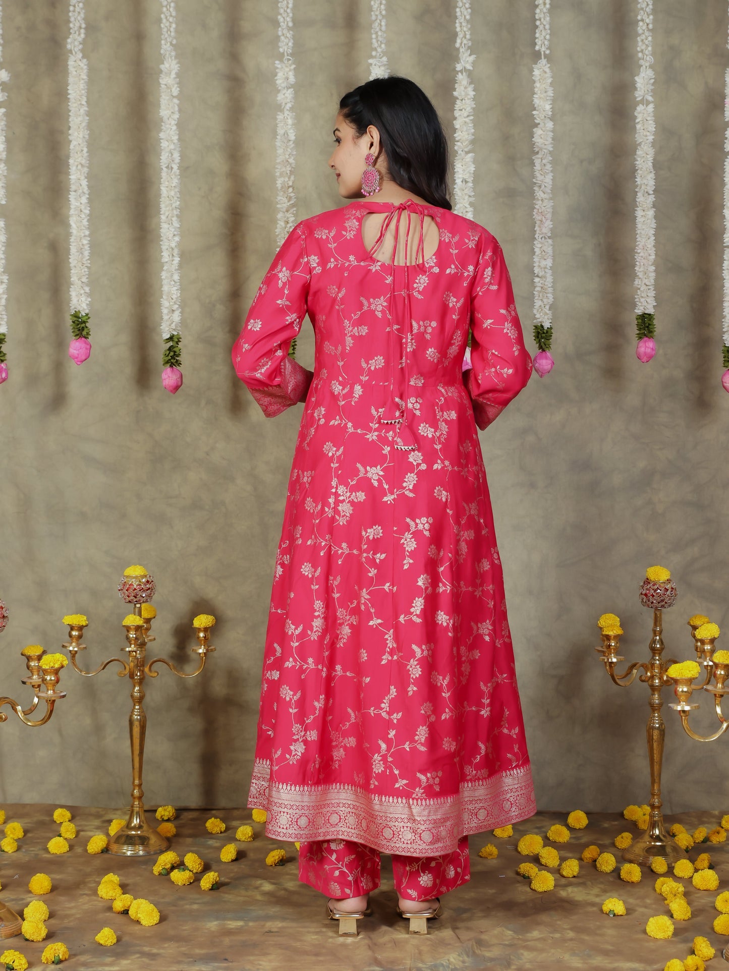 Chanderi Floral Anarkali Royal Pink Kurta
