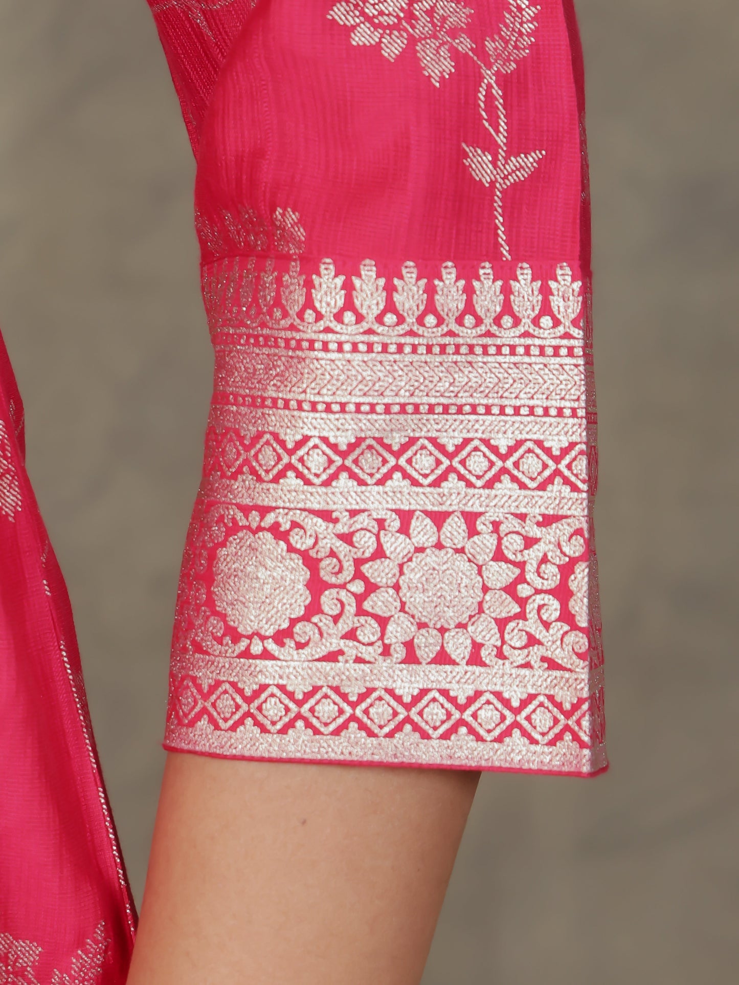 Chanderi Floral Anarkali Royal Pink Kurta