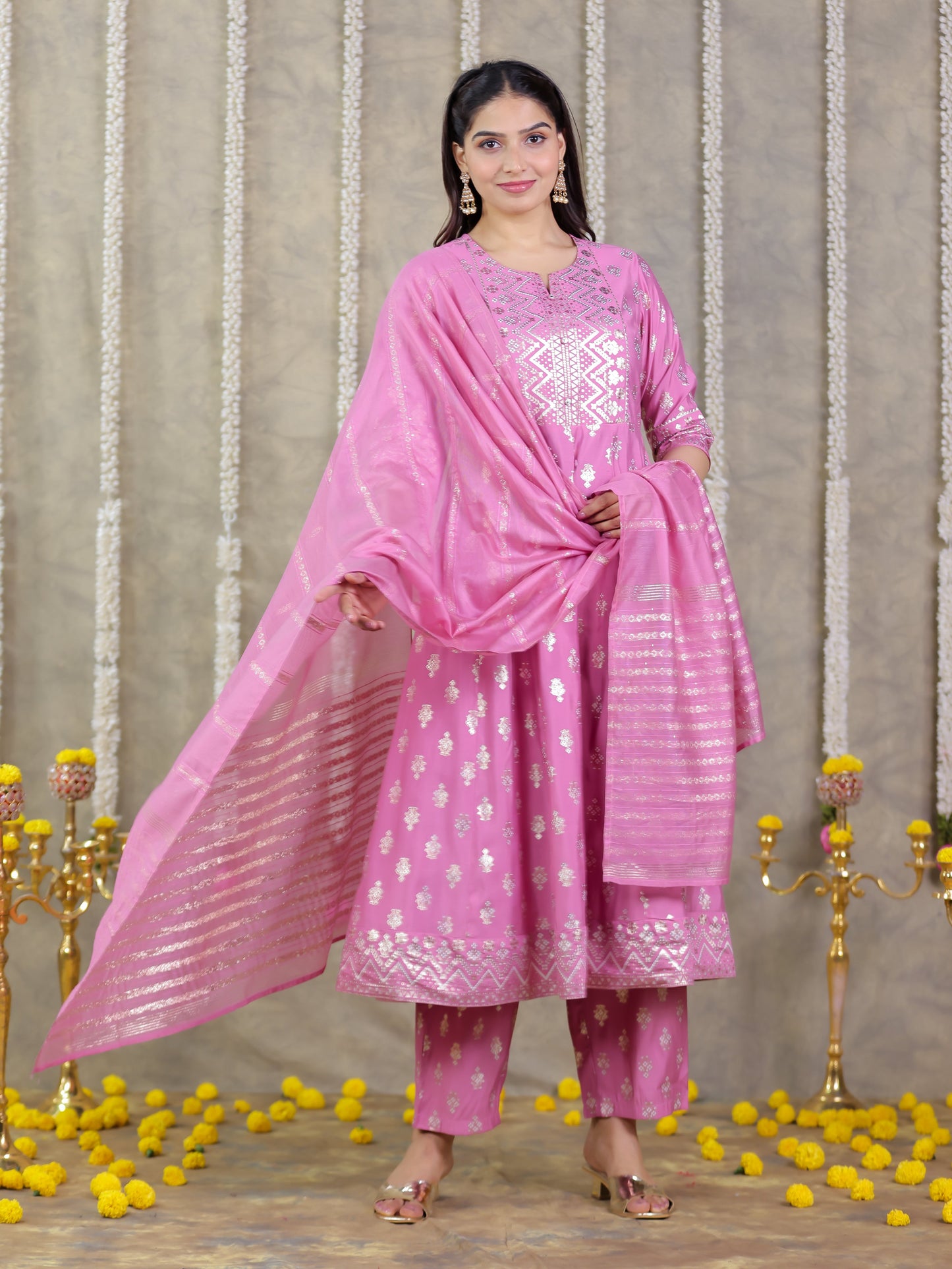 Chanderi Solid Pink Dupatta